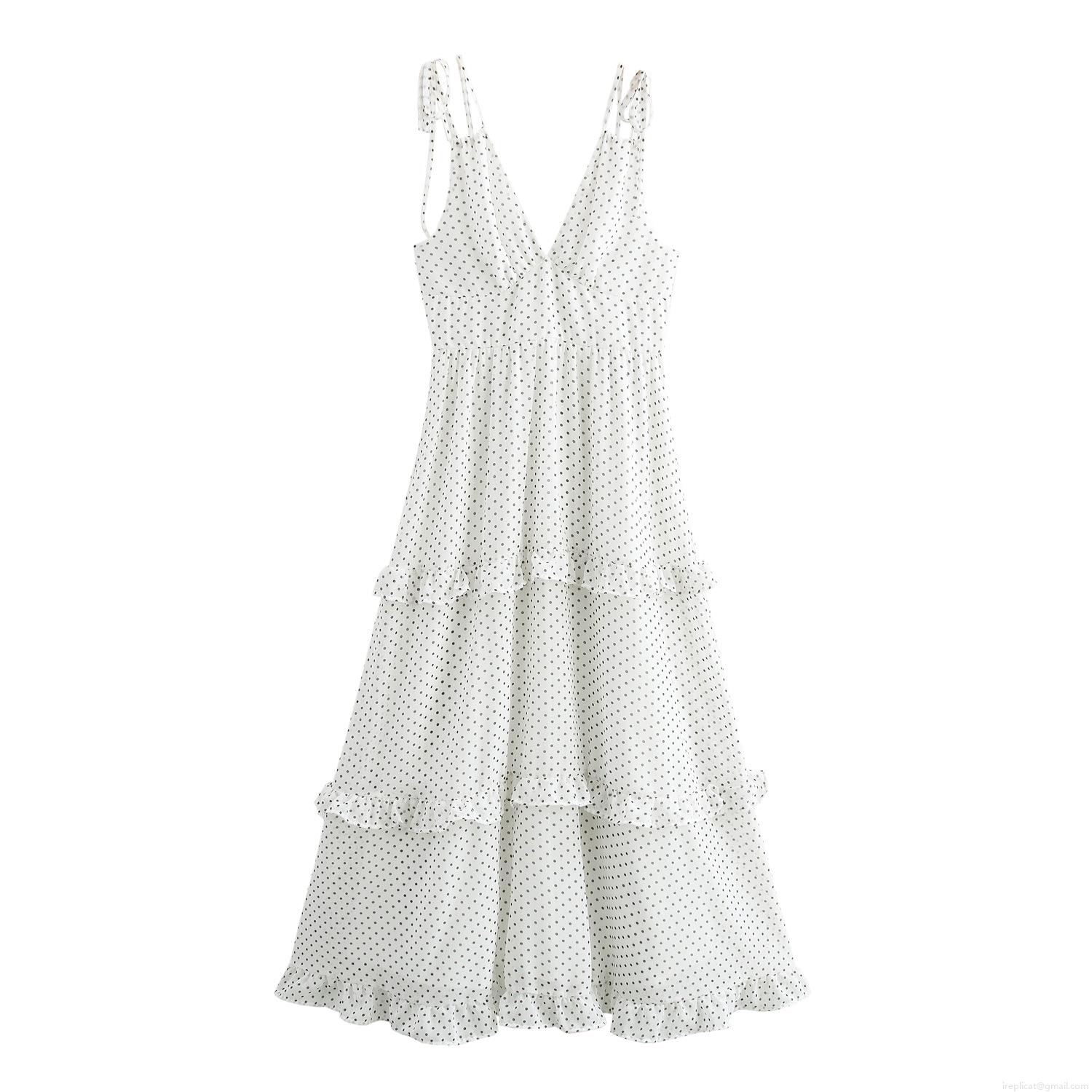Women's Retro Polka Dot V-Neck Polyester Cami Dress Layered Ruffle Cake Maxi Dress Elegant Sleeveless Tie Strap Sundress For Summer Vacation