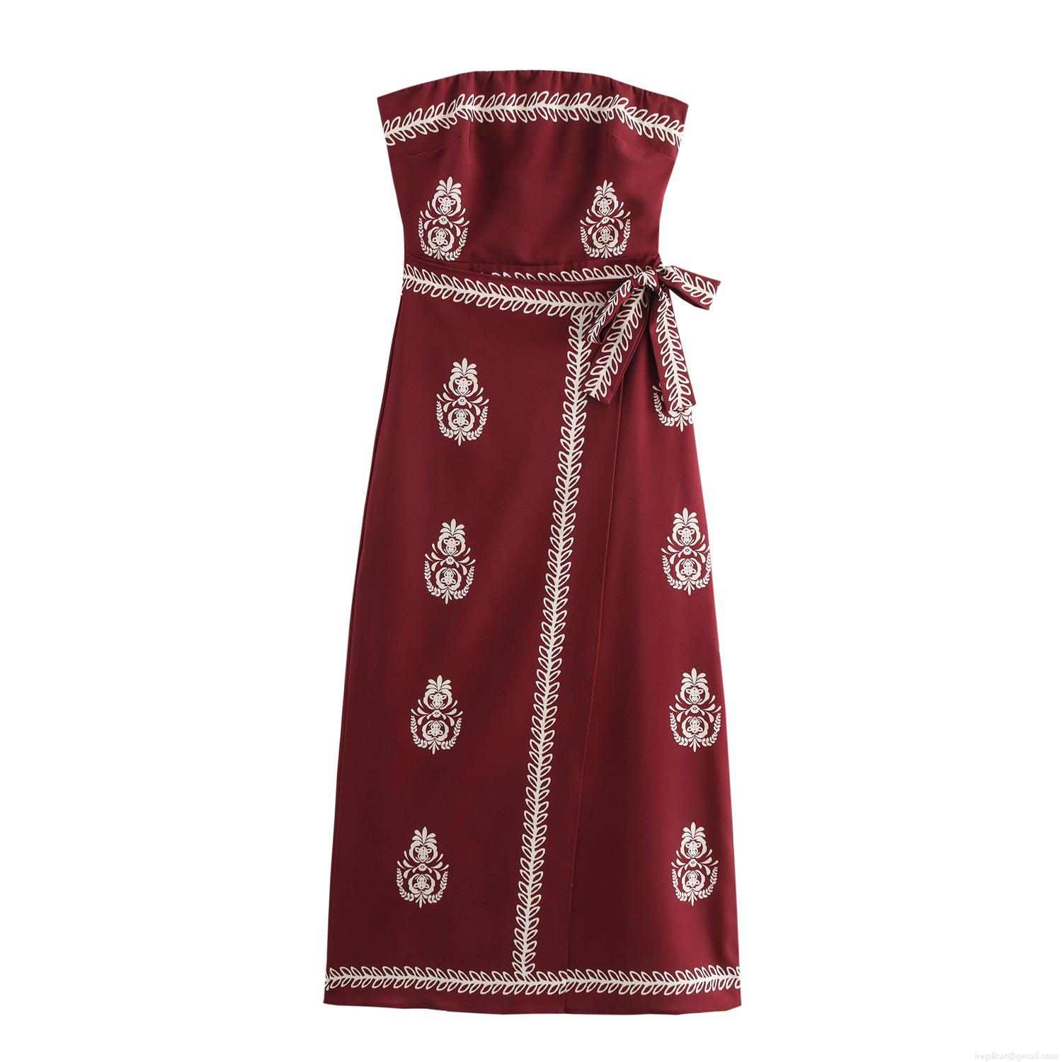 Women's Strapless Ethnic Print Maxi Dress Polyester Smocked Sleeveless High Waist Vacation Tribal Boho Style Long Dress For Women