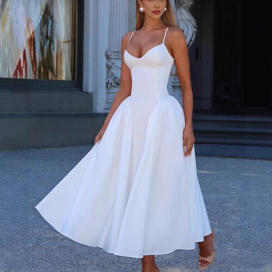 Women Sexy White Maxi Dress Elegant Corset Back Tie Backless Spaghetti Strap V-Neck A-Line Big Swing Long Dress For Evening Party Wedding Guest Summer Vacation Socialite Style