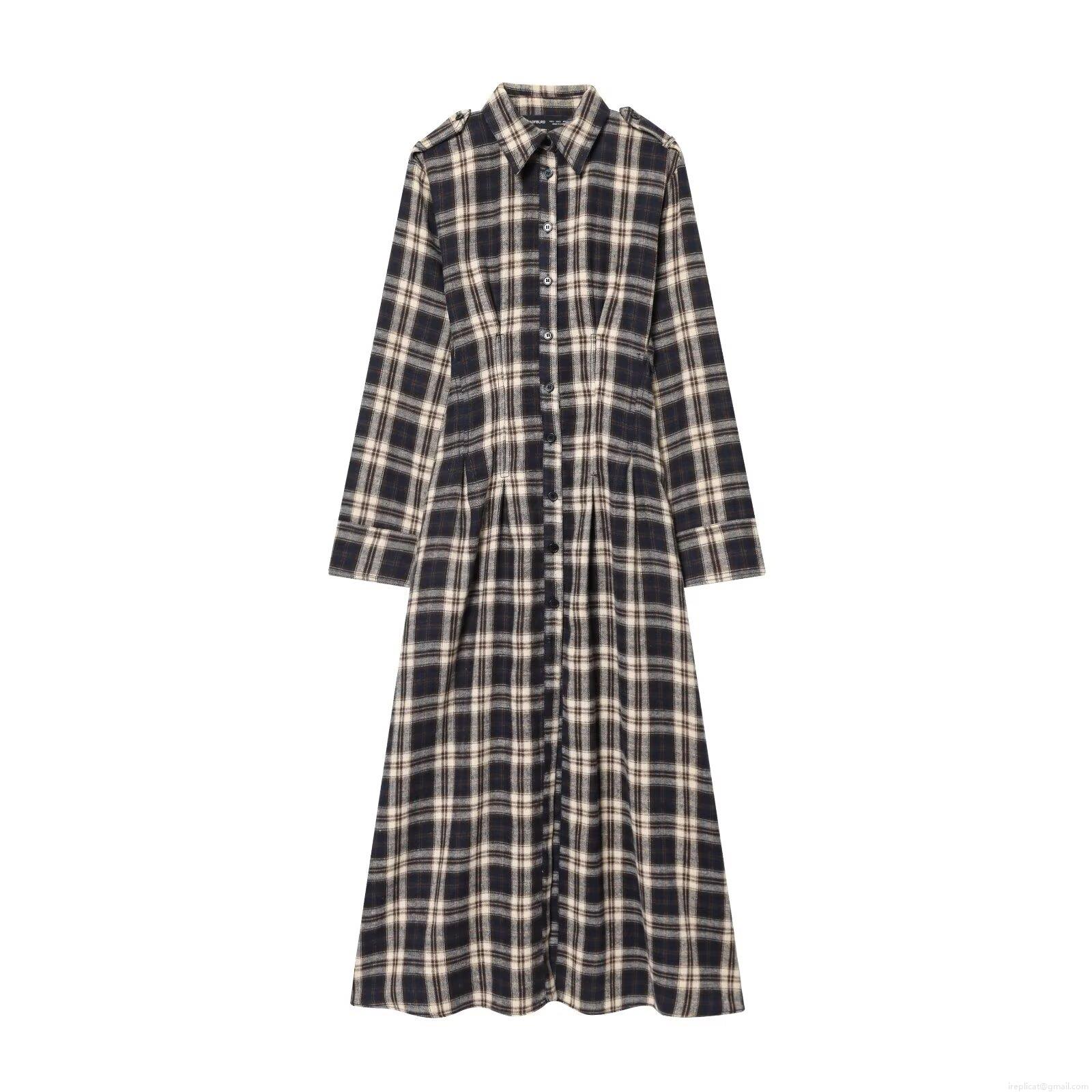 Women's Plaid Maxi Shirt Dress Retro Long Sleeve High Waist A-Line Button Down Flannel Feel Dress With Epaulettes For Casual Daily Office Lady