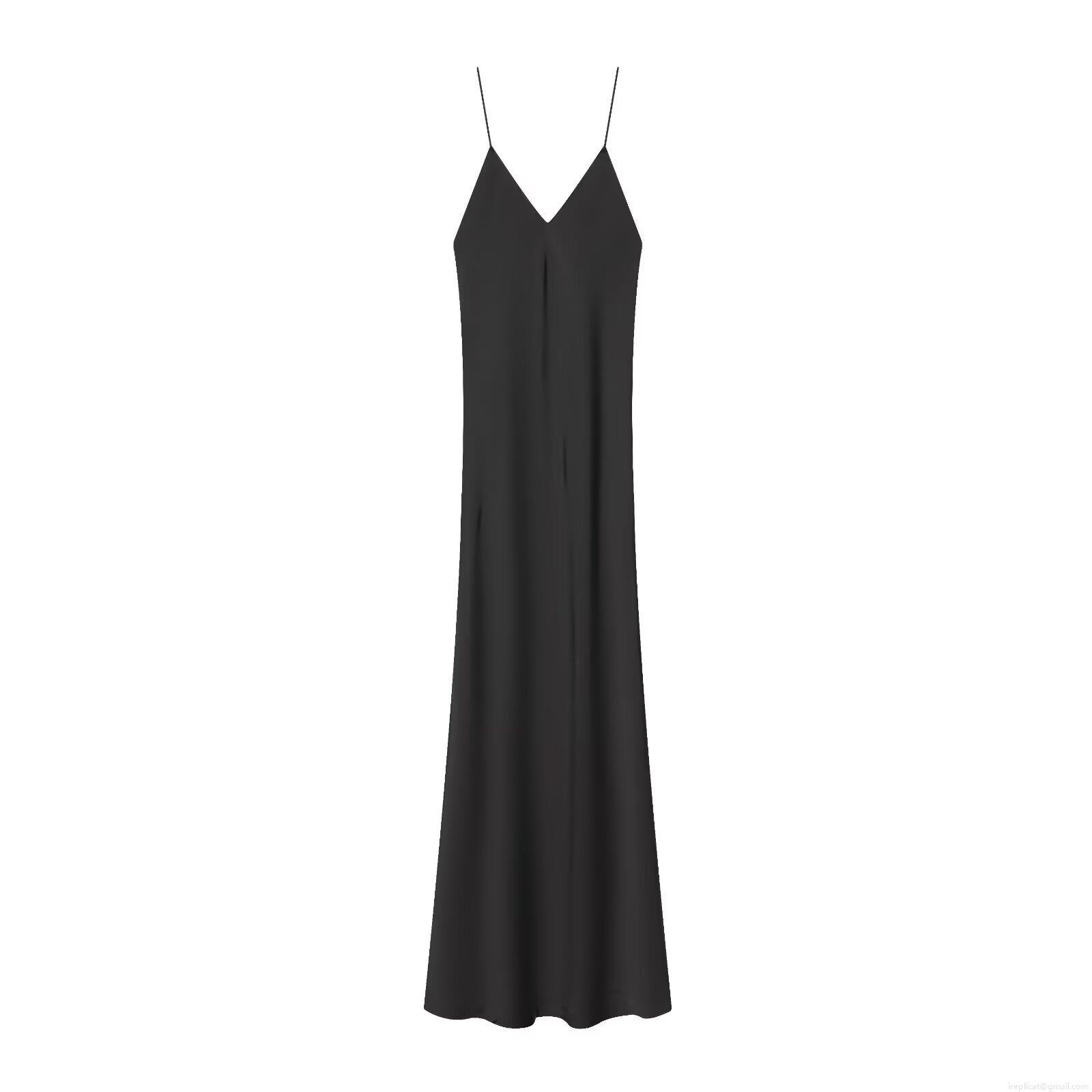Women's Satin Spaghetti Strap Maxi Dress Sexy V-Neck Sleeveless Slim Fit Solid Color Long Evening Gown For Wedding Party Club