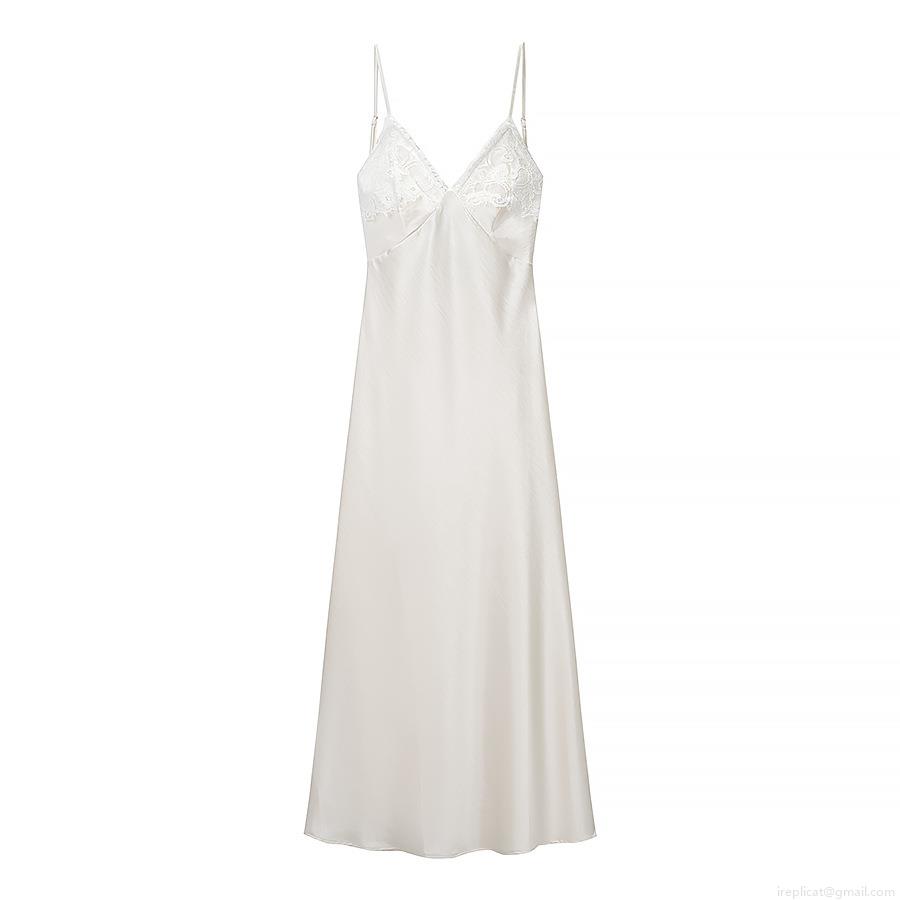 Women's Elegant White Satin Maxi Slip Dress With Lace Patchwork V-Neck Spaghetti Strap Backless Cross Back Summer Beach Party Evening Long Dress