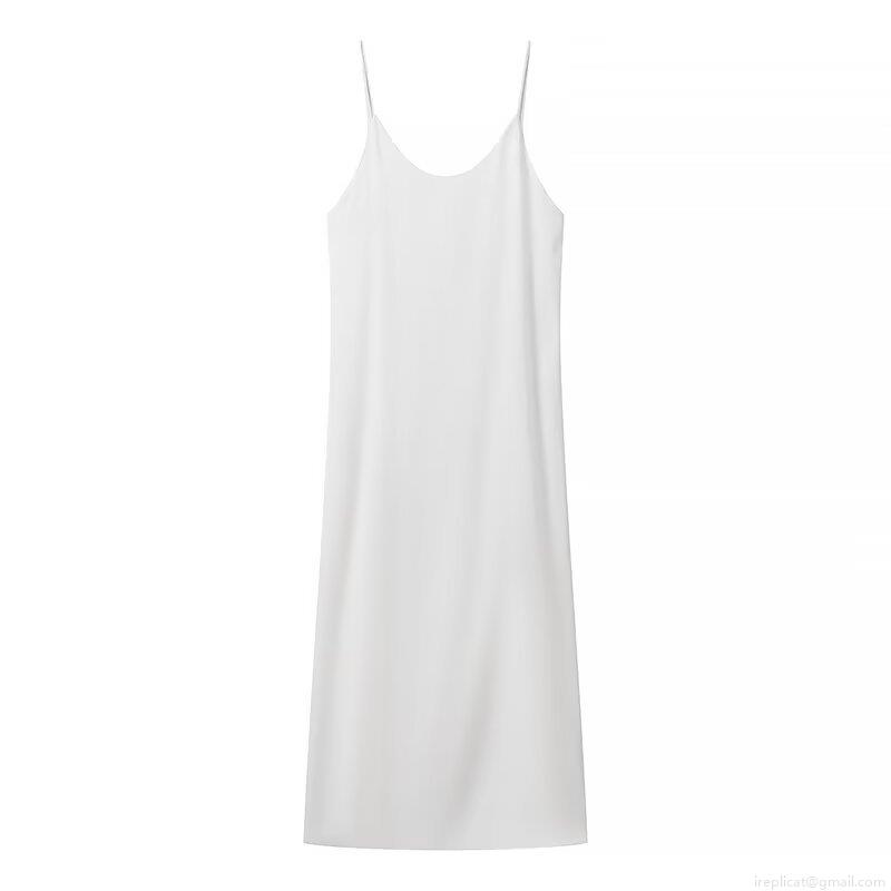 Women's Sexy Backless Satin Slip Dress Summer Elegant V-Neck Sleeveless Spaghetti Strap Maxi Long Dress Street Fashion Casual Holiday Party White Minimalist Outfits