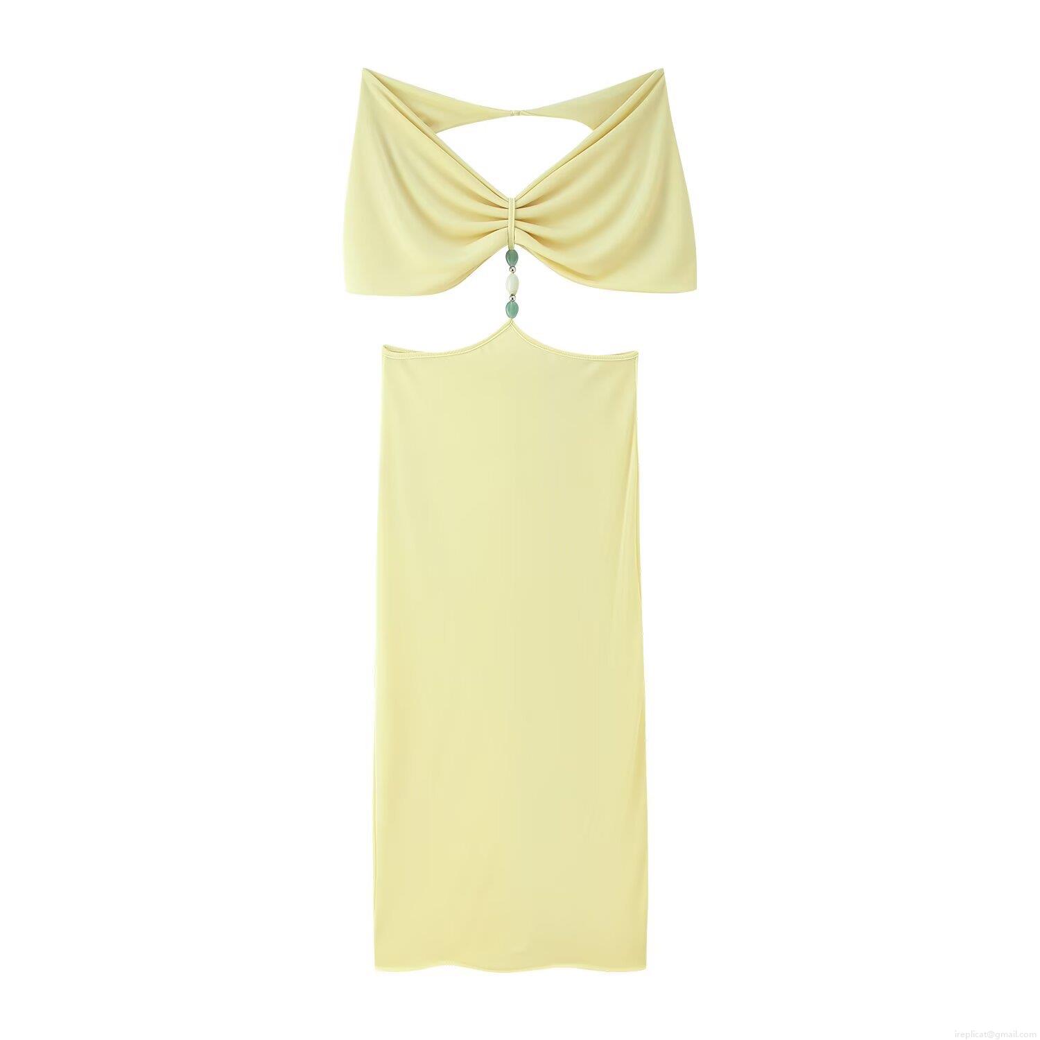 Women Sexy Halter Neck Hollow Out Bodycon Maxi Dress With Beaded Detail Sleeveless Ruched Summer Party Long Dress Polyester Knit Streetwear