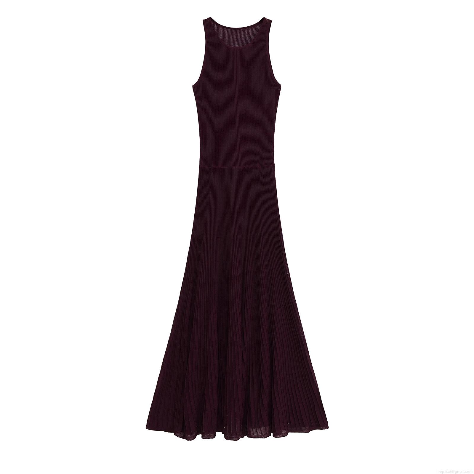 Women's Sleeveless Ribbed Knit Maxi Dress Summer European Style Solid Color Round Neck Tank Dress For Streetwear Daily Casual Wear
