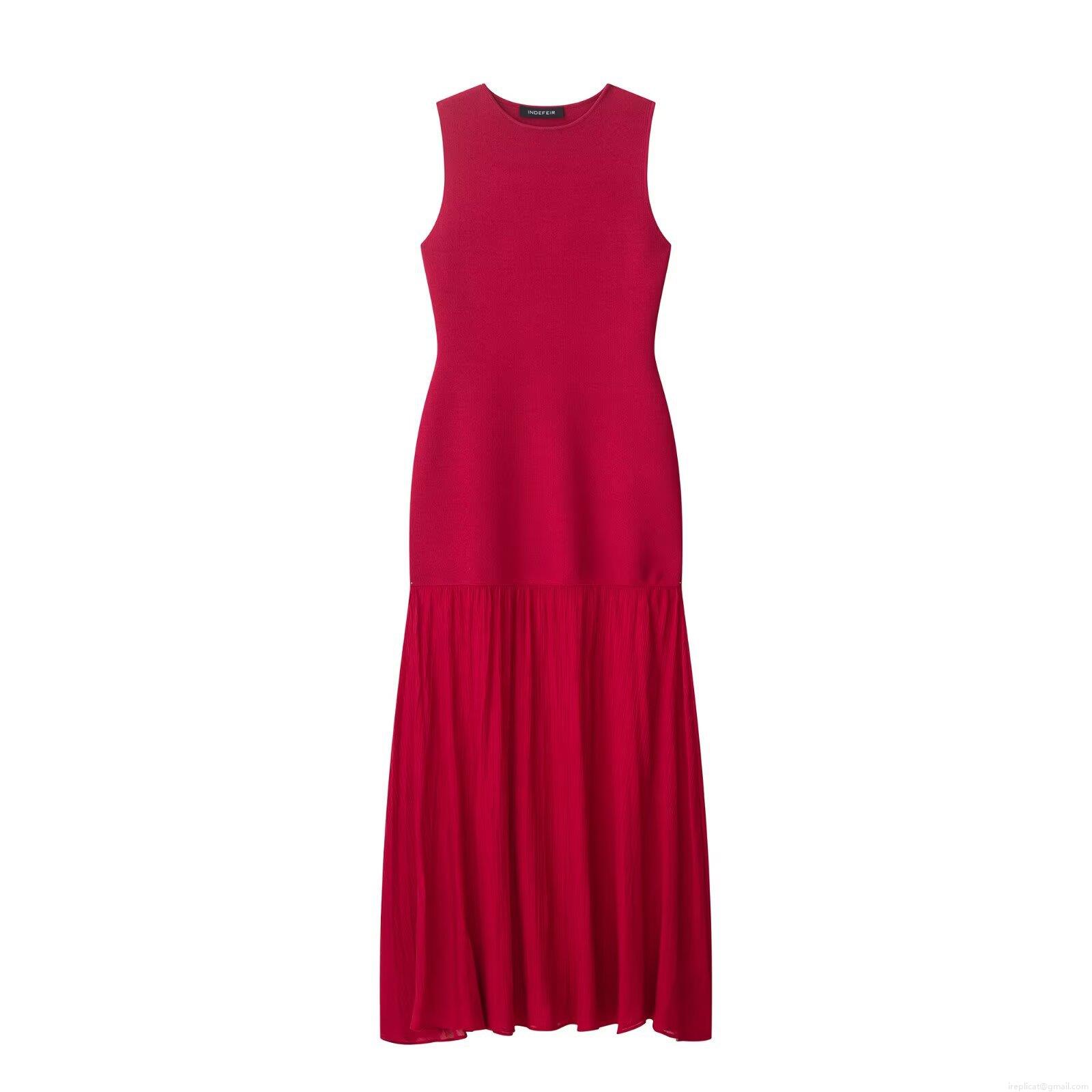 Women's Elegant Sleeveless Round Neck Knit Patchwork Maxi Dress Pleated High Waist Long A-Line Party Dress Summer Streetwear Casual Dress