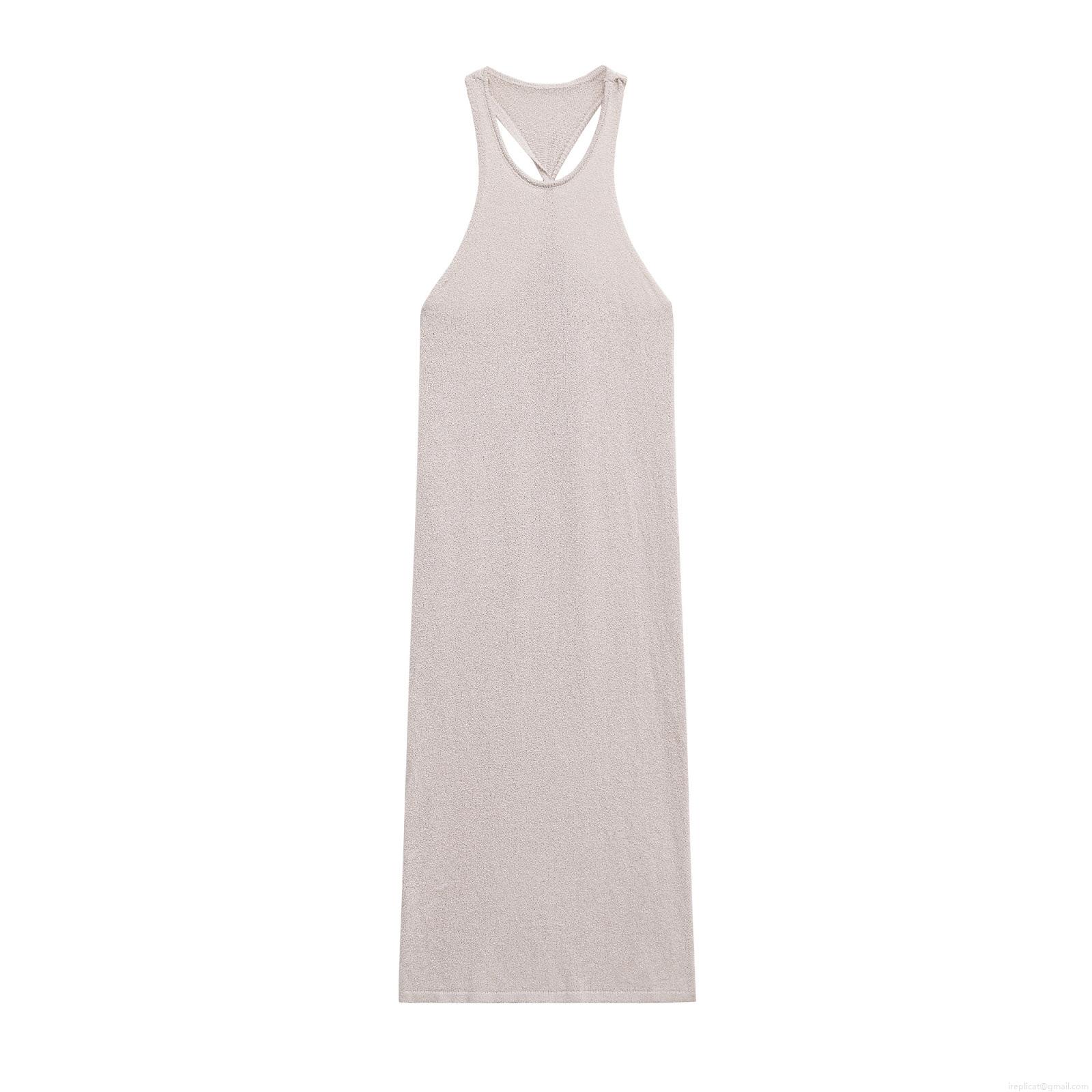 Women's Knit Maxi Dress Backless Halter Neck Sleeveless Solid Color Twisted Detail Polyester Boucle Yarn Summer Party Club Long Dress