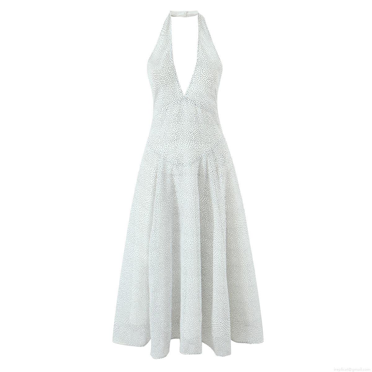 Women's Sexy Halter Neck Polka Dot Backless Maxi Dress V-Neck Sleeveless Summer Holiday Streetwear Party Long A-Line Dress