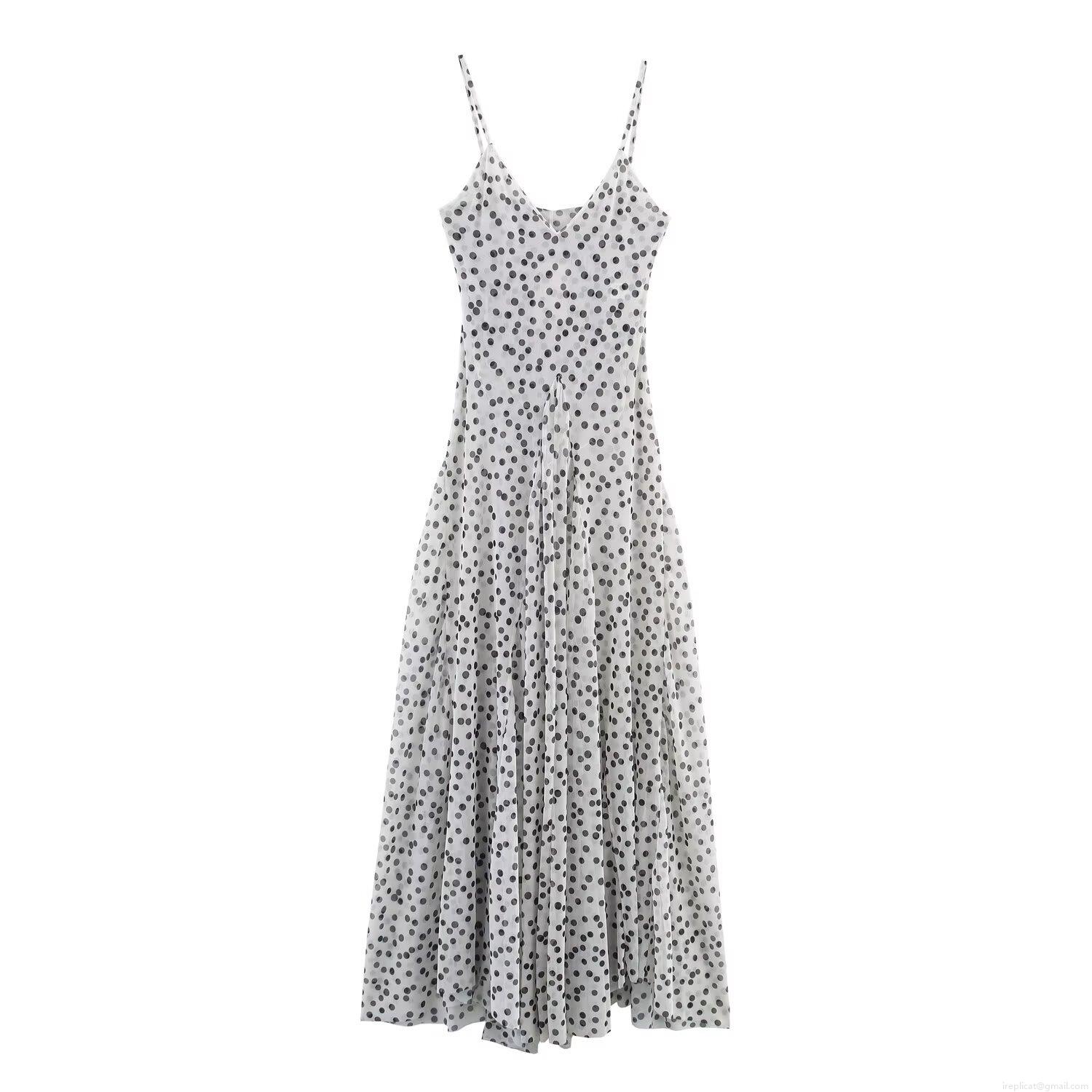 Women's Polka Dot Maxi Dress Sexy V-Neck Mesh Backless Slip Dress For Summer Vacation Streetwear Elegant A-Line Mesh Long Sundress