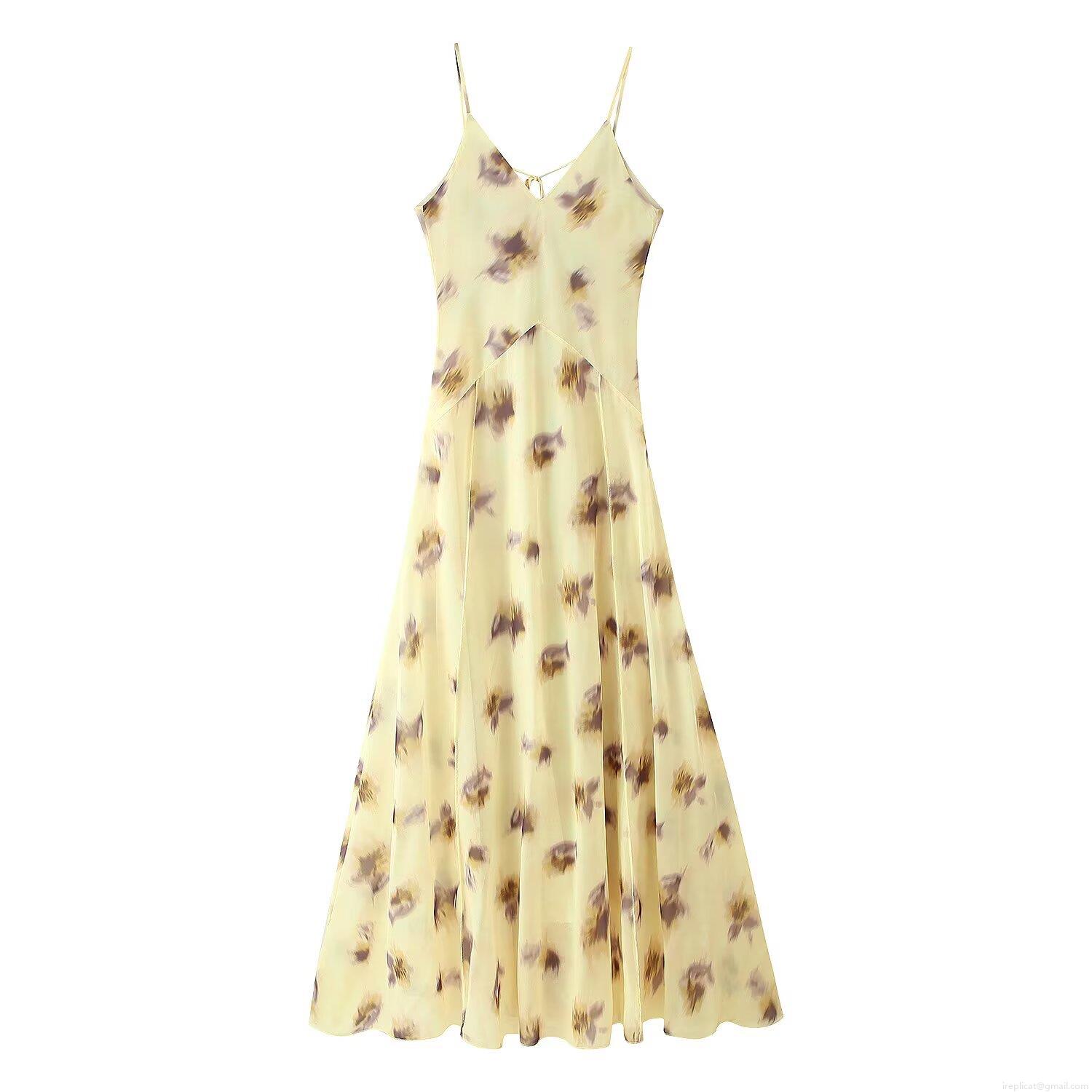 Women's Sexy Backless Lace Up V Neck Slip Dress Summer Floral Print Polyester Chiffon Sleeveless Maxi Dress For Vacation Beach Party Streetwear