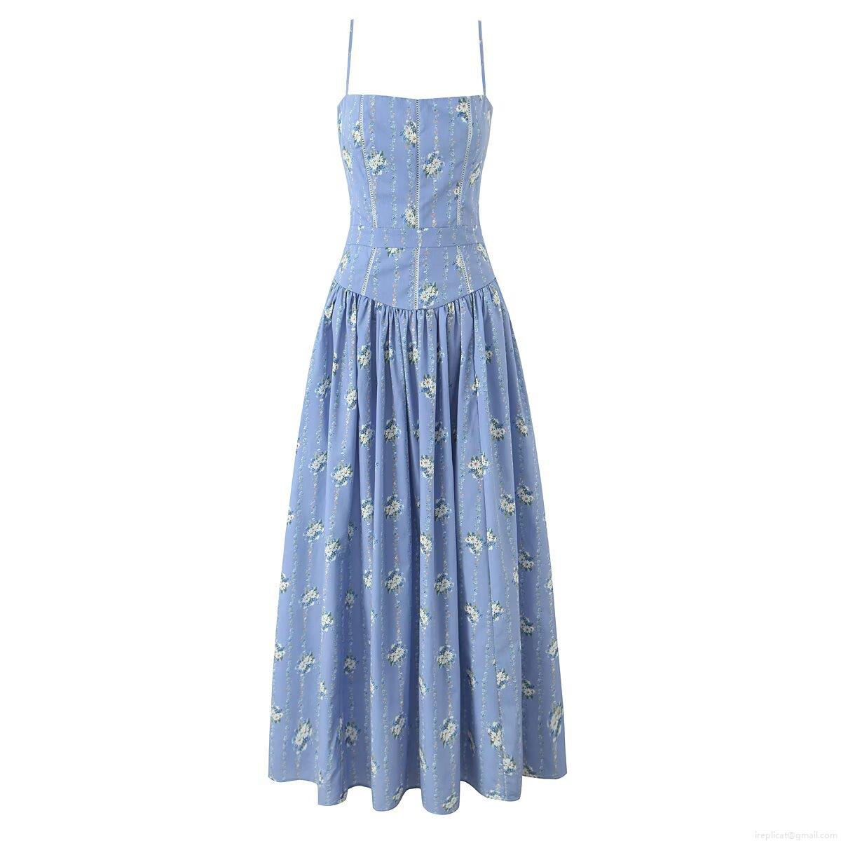 Women's Spaghetti Strap Maxi Dress Floral Daisy Print Nylon Elastane Blend Backless Sundress With Back Zipper Ladder Lace Trim Summer Beach Vacation Bohemian Style