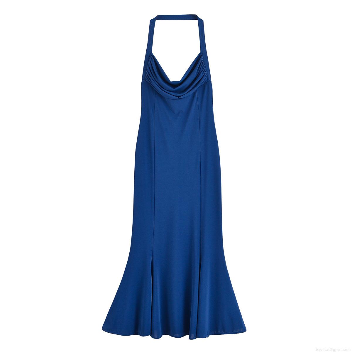 Women's Sexy Backless Cowl Neck Halter Mermaid Maxi Dress Solid Color Polyester Sleeveless Evening Party Nightclub Bodycon Long Dress For Women