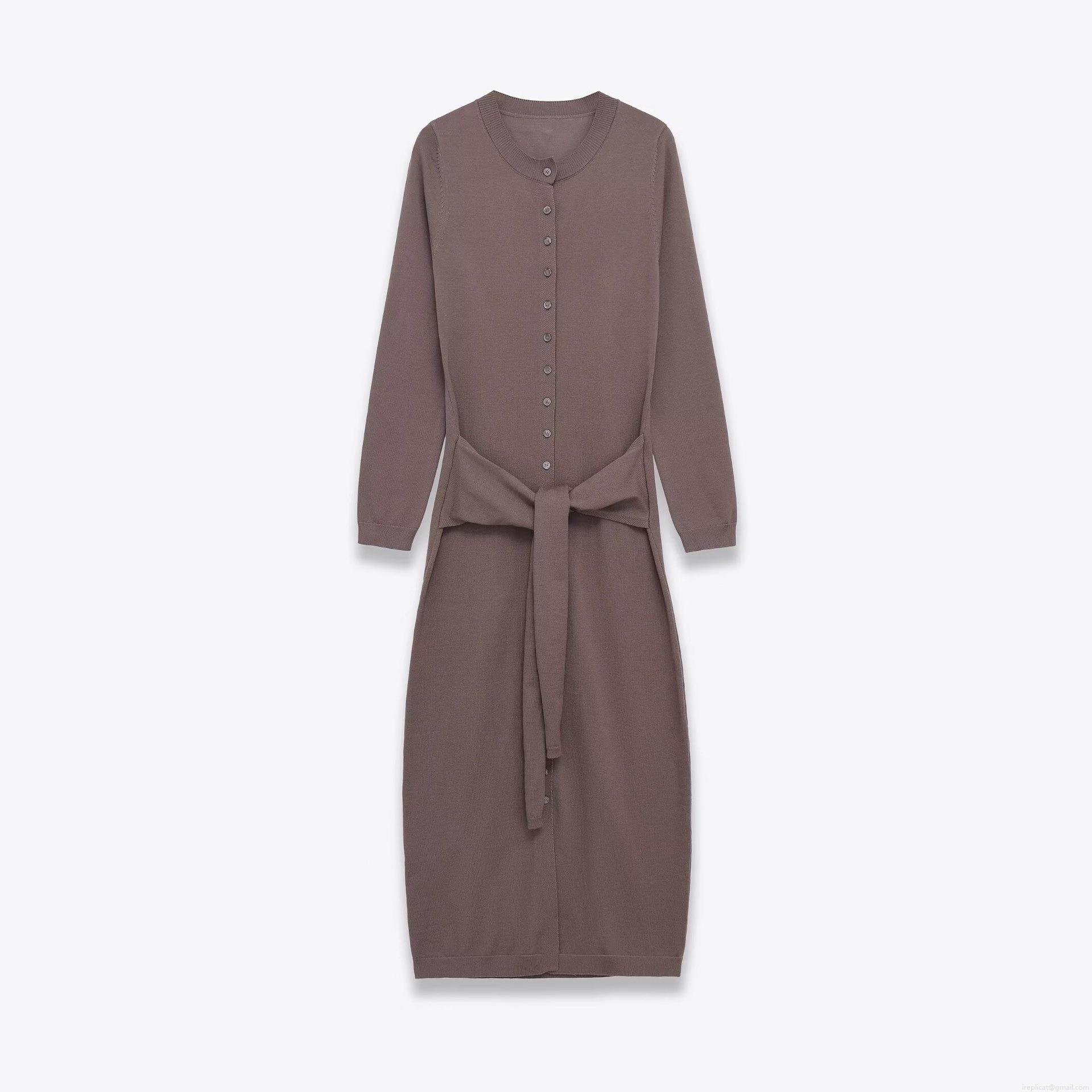 Women's Knitted Maxi Dress Round Neck Button Down Long Sleeve Tie-Waist Polyester Solid Color Elegant Autumn Winter Knit Long Dress