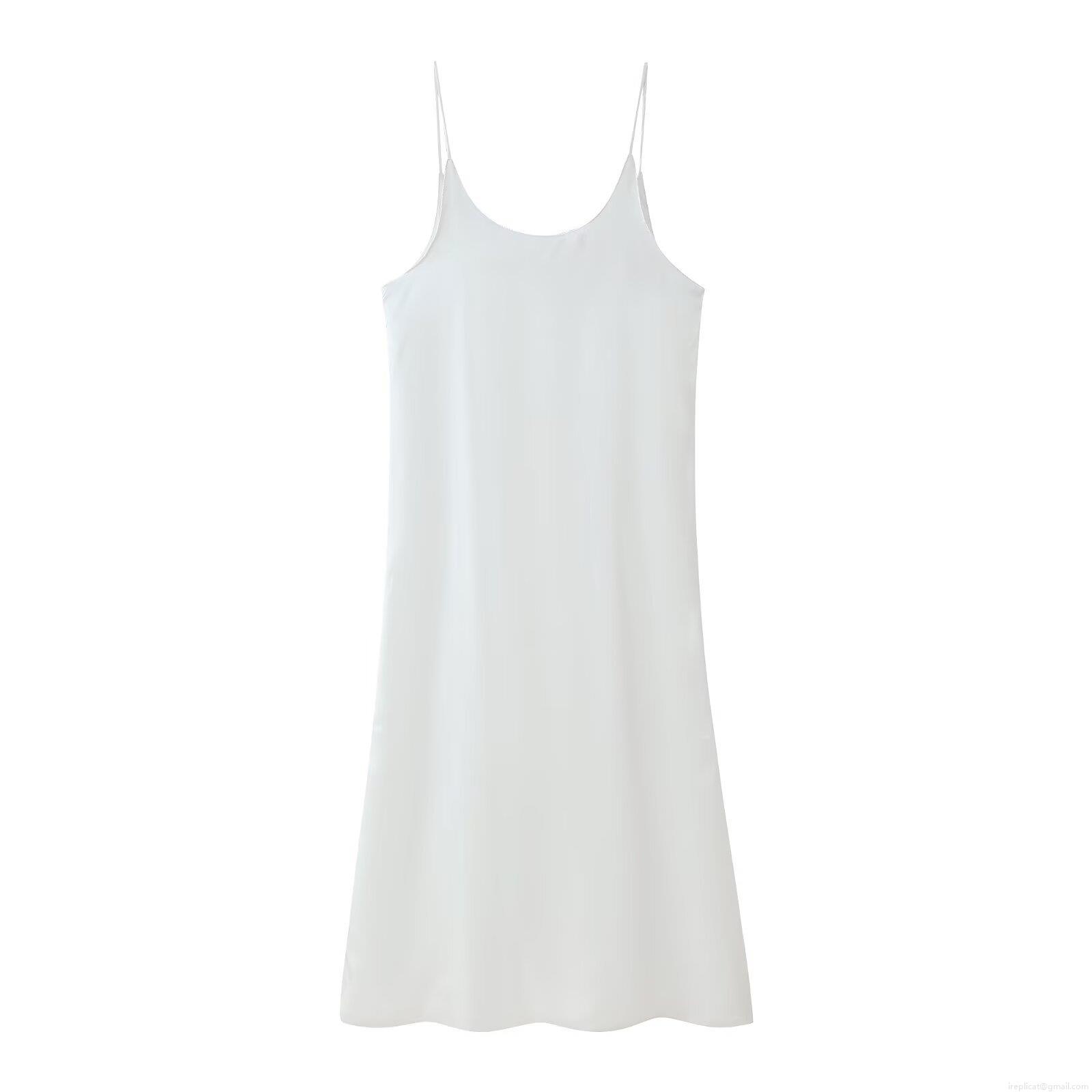 Women's Sexy Backless Satin Polyester Maxi Cami Dress Elegant Split Hem Slip Dress for Summer Party Vacation Minimalist Sleeveless Long White Dress