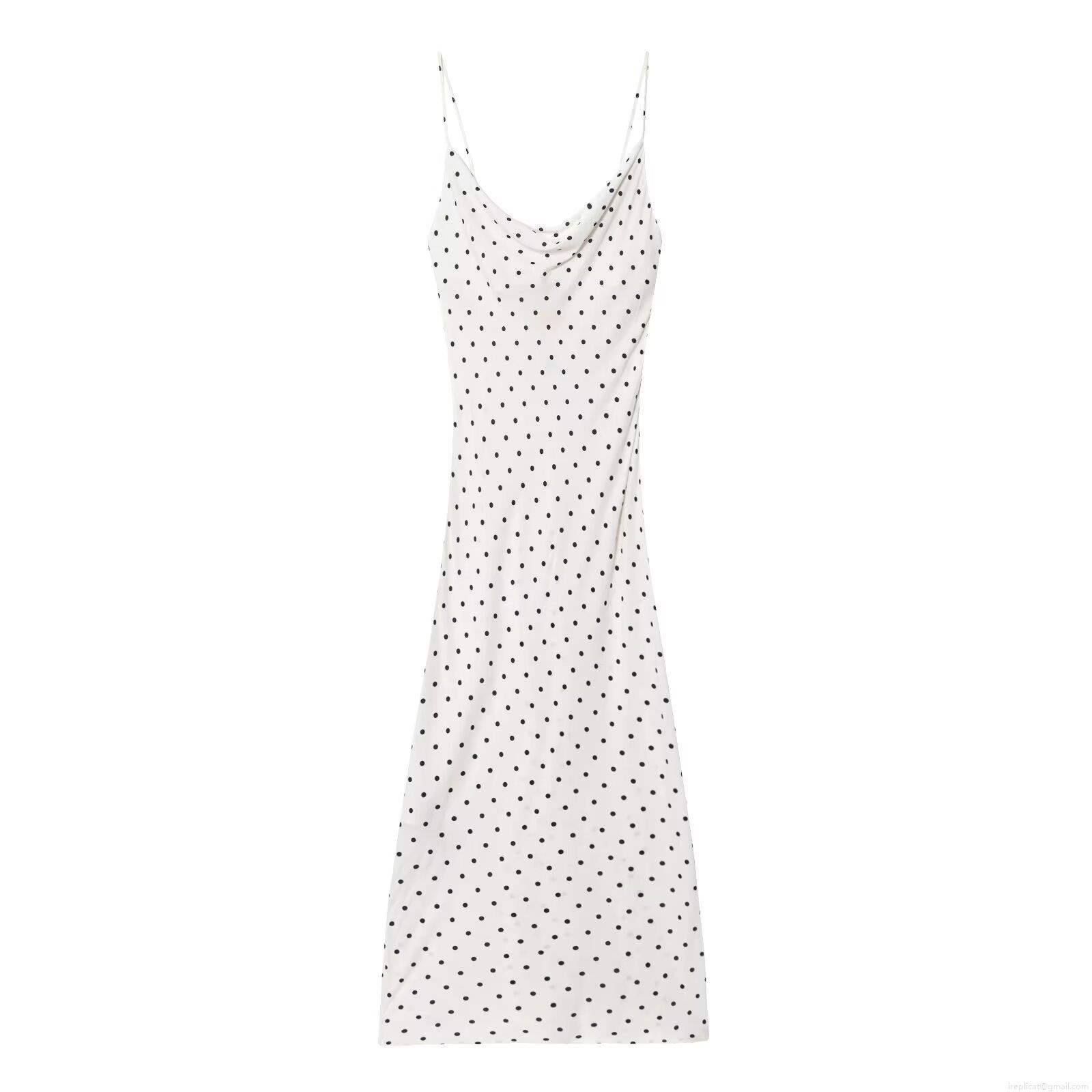 Women Sexy Polka Dot Maxi Dress Cowl Neck Backless Adjustable Thin Strap Summer Sling Long Dress Elegant Party Vacation Dress For Ladies