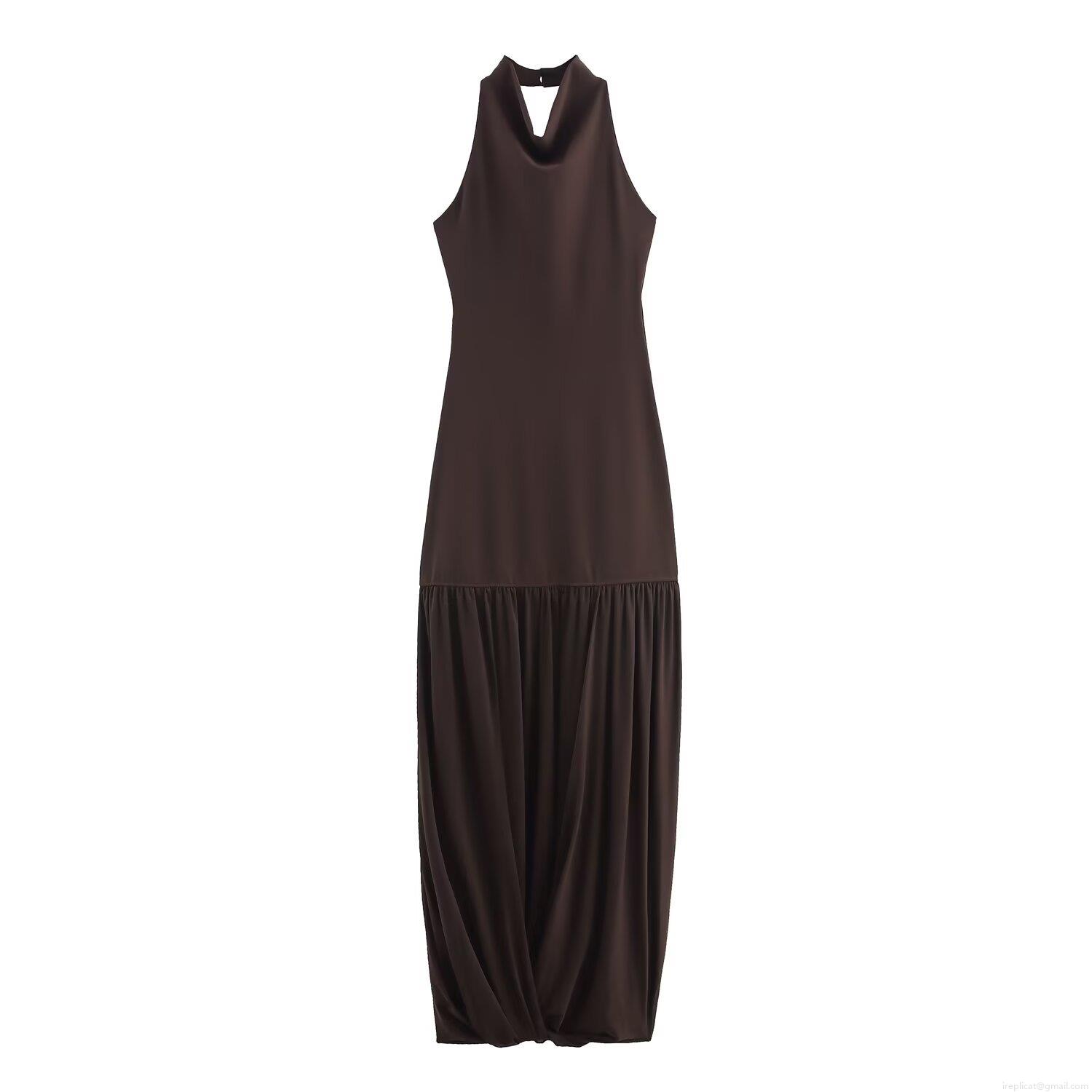 Sexy Halter Backless Maxi Dress For Women Elegant Mesh Patchwork Slim Fit Sleeveless Coffee Party Evening Long Dress Chic Clubwear Aesthetic