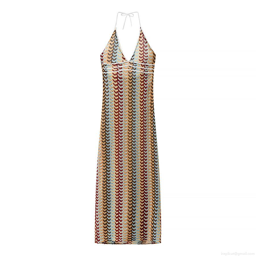 Bohemian Halter V-Neck Maxi Dress Multicolor Wave Print Backless Beach Sundress For Women Sexy Vacation Long Dress Polyester Spandex Blend