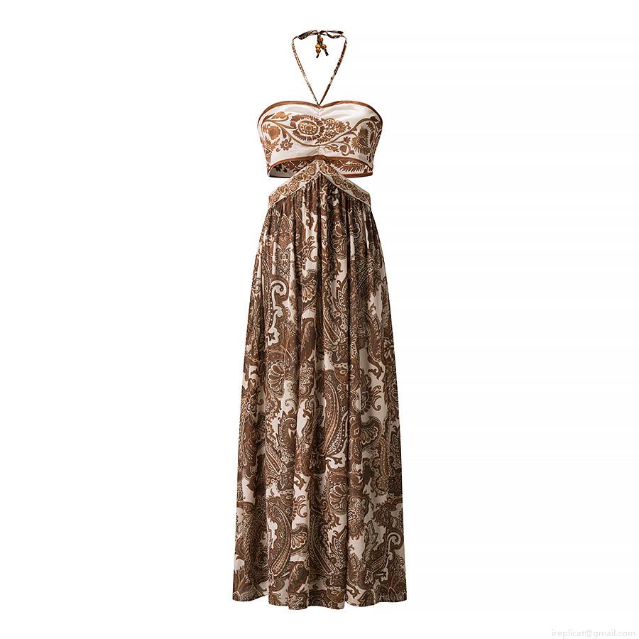 Women Sexy Halter Neck Maxi Dress Paisley Print Bohemian Backless Cut Out Satin Dress Vintage Party Banquet Beach Resort Long Sundress