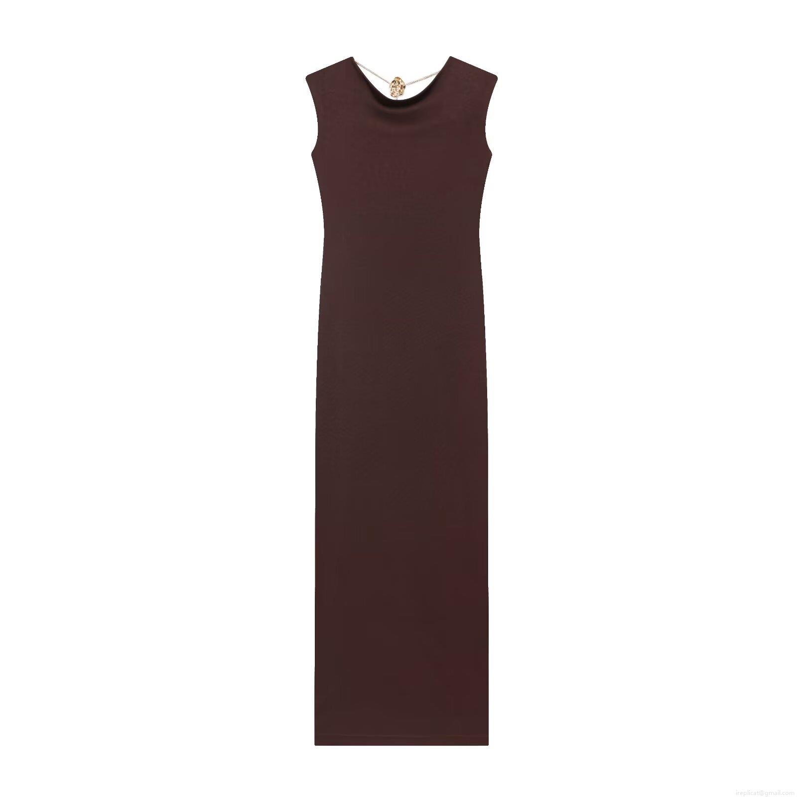 Women Cowl Neck Backless Maxi Dress With Gold Rose Chain Detail Sexy Sleeveless Bodycon Stretch Long Dress Elegant Party Evening Clubwear Solid Coffee