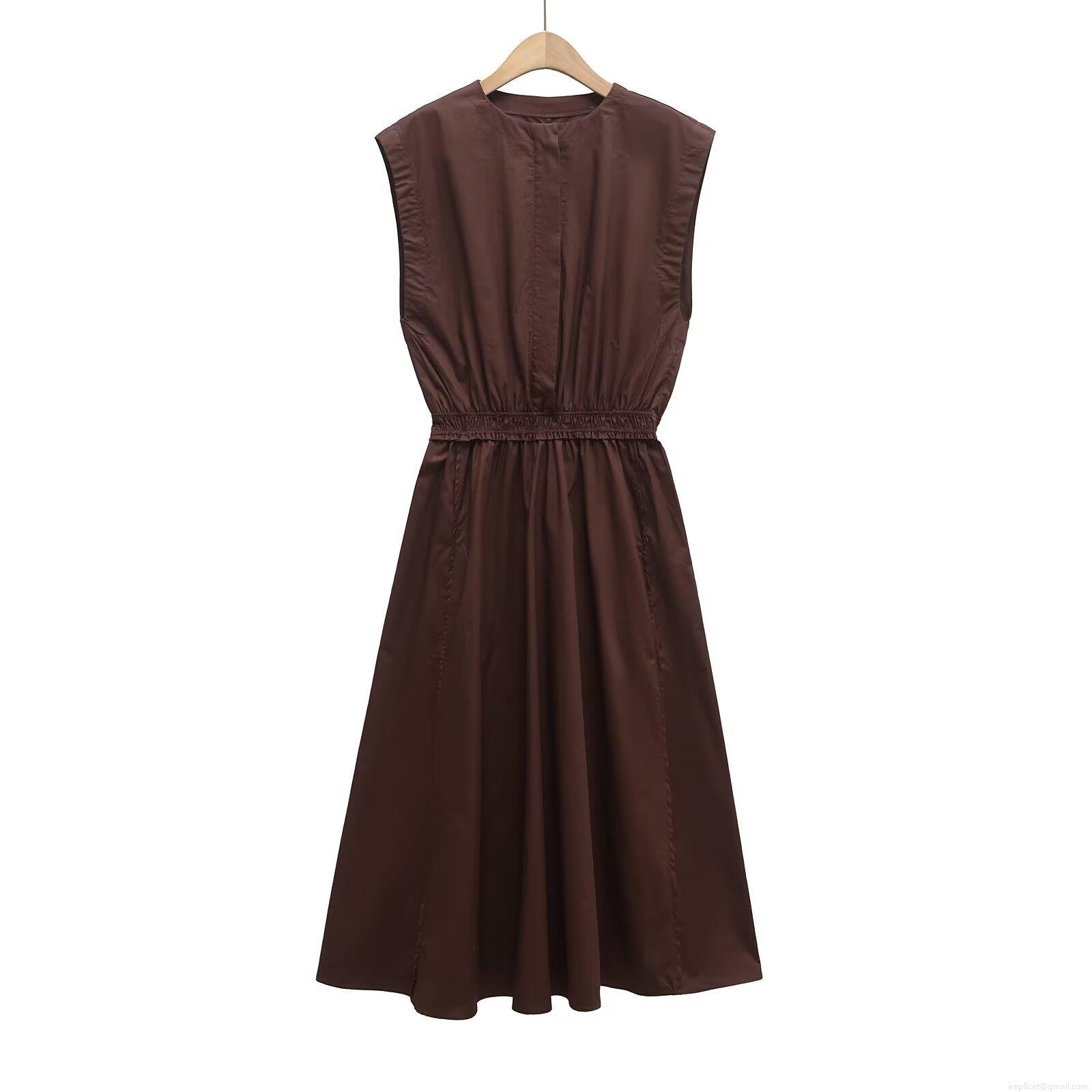 Women's Elegant Sleeveless Cotton Maxi Dress Elegant Round Neck Elastic Waist Solid Color Long A-Line Dress for Daily Dating Summer