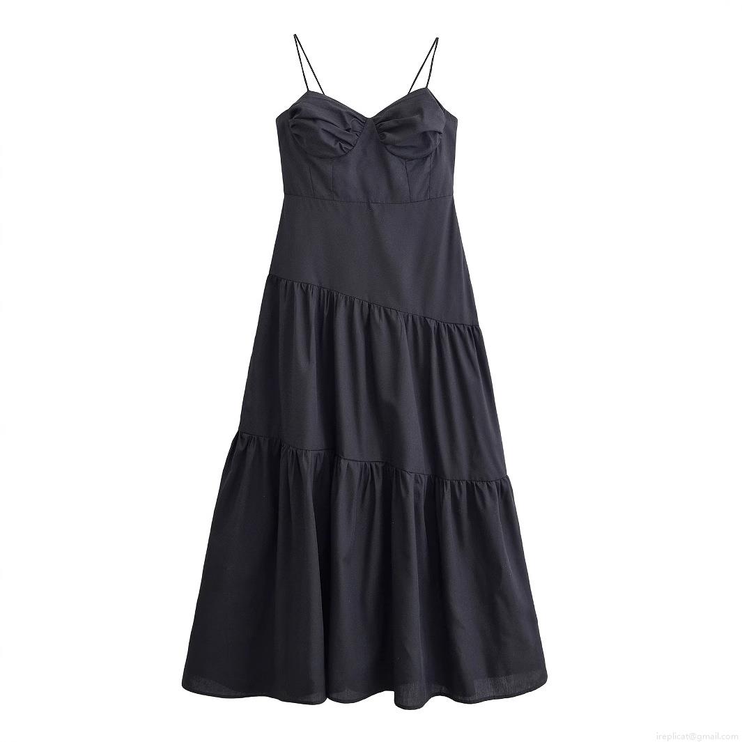Women's Sexy Spaghetti Strap Corset Maxi Dress Elegant Polyester Black Tiered Cake Skirt Backless Lace Up Evening Party Vacation Dress