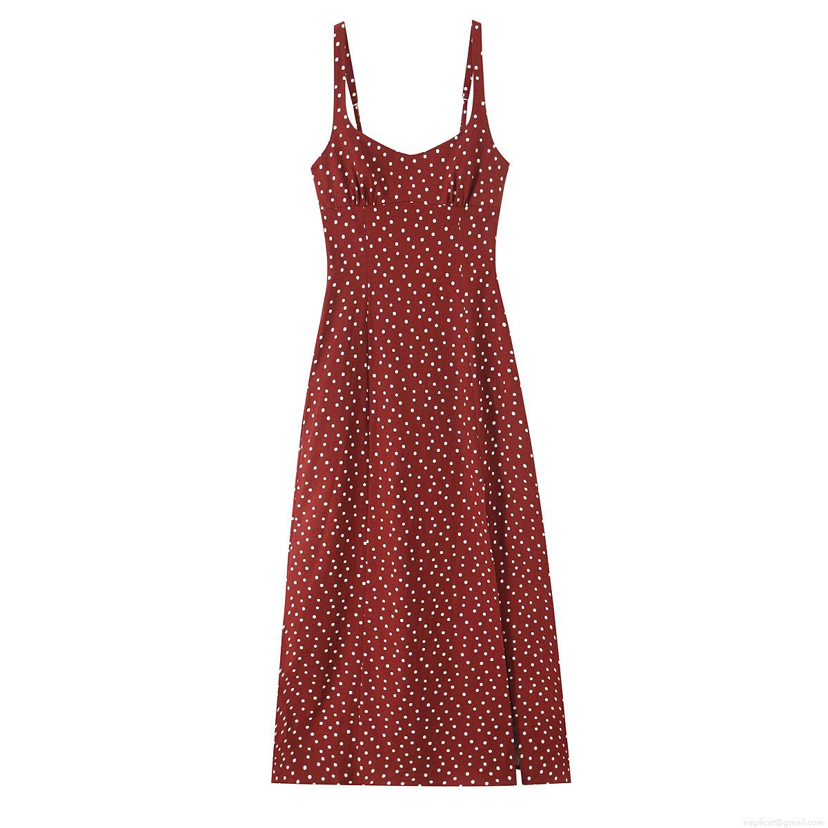 Elegant Polka Dot Camisole Slit Maxi Dress For Women Summer V-Neck Sleeveless Socialite Style Polyester Long Dress Sexy Backless Evening Party Wear