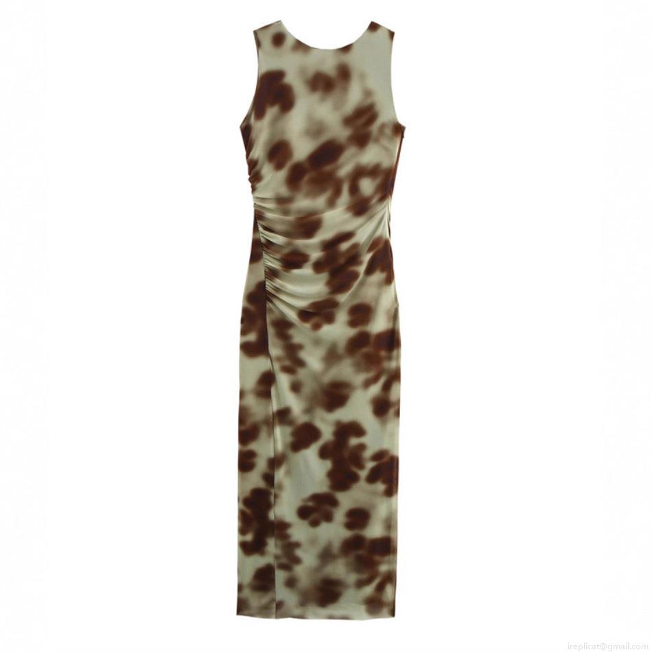 Women's Abstract Print Mesh Ruched Maxi Dress Sleeveless Round Neck Bodycon Slim Fit Long Dress For Party Club Elegant Evening Sophisticated Lady Summer Dress