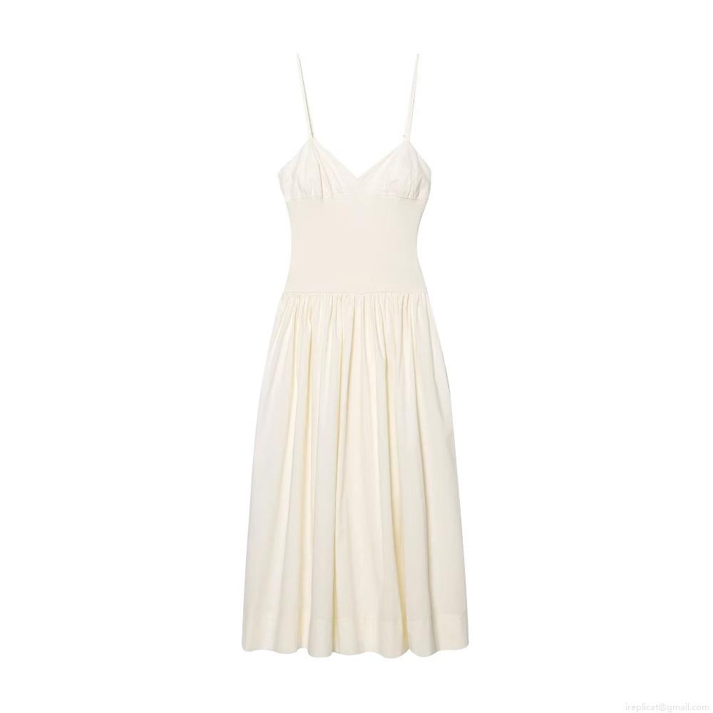 Women's Elegant Ivory Strappy Maxi Dress V-Neck Hollow Back Ribbed Patchwork High Waist Poplin Long Dress For Evening Party Celebrity Sexy