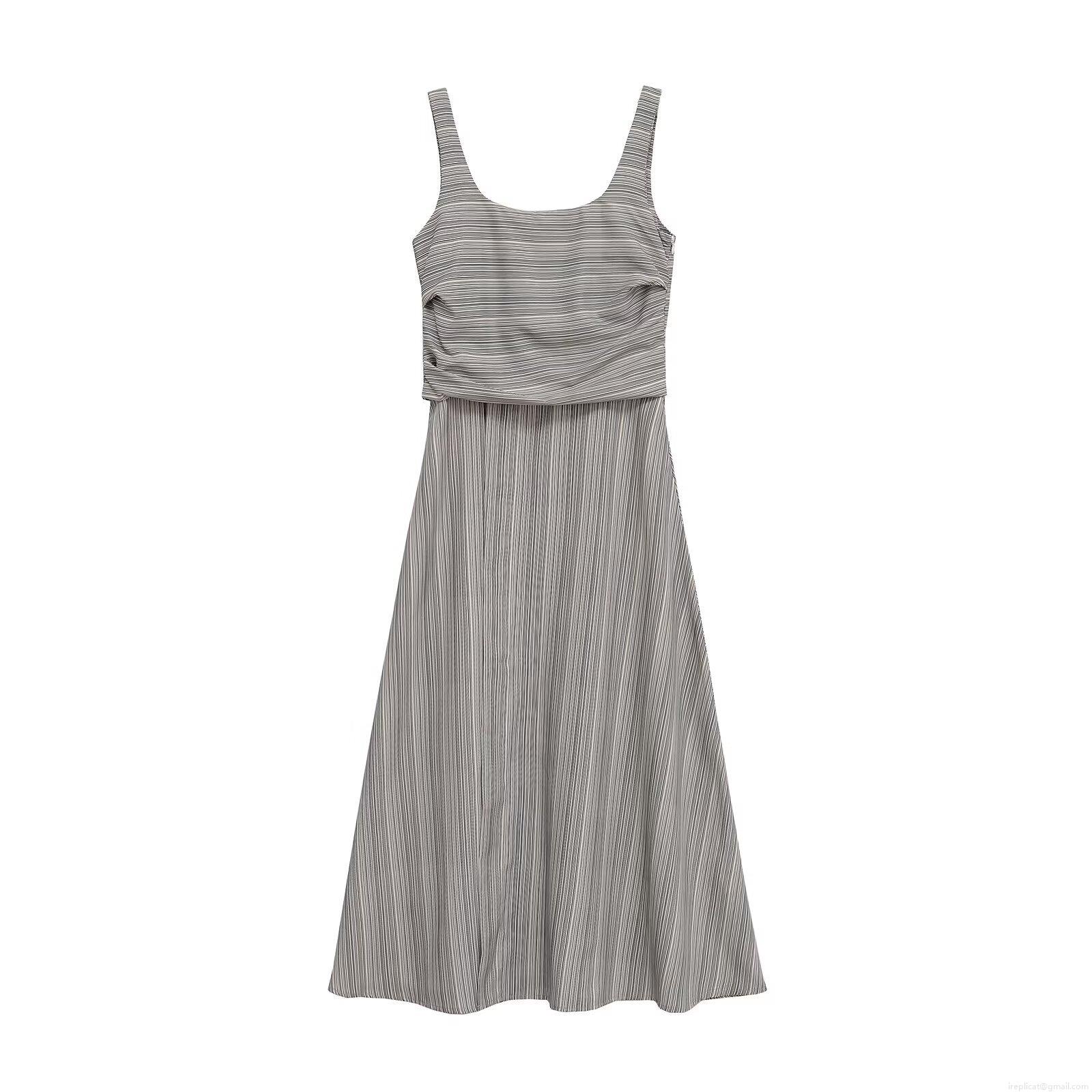 Women's Striped Sleeveless Maxi Dress Elegant Round Neck High Waist Bodycon Summer Knit Texture Long Sundress for Women