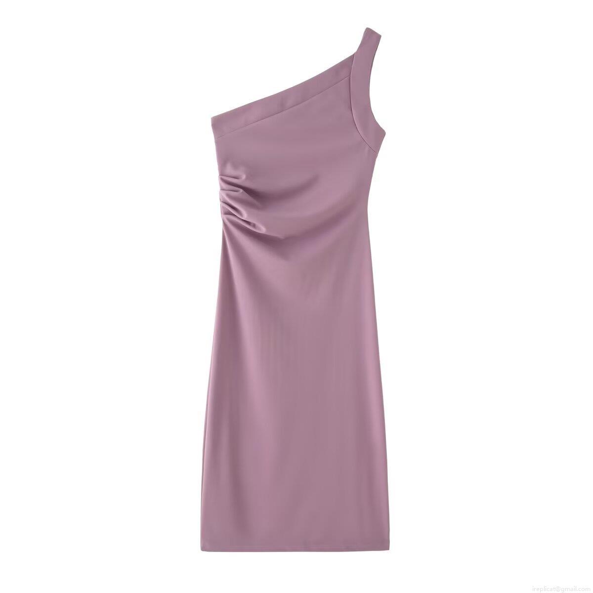 Elegant One-Shoulder Ruched Maxi Dress For Women Sleeveless Sexy Slim Fit Polyester Bodycon Long Dress Evening Party Banquet Socialite Dress