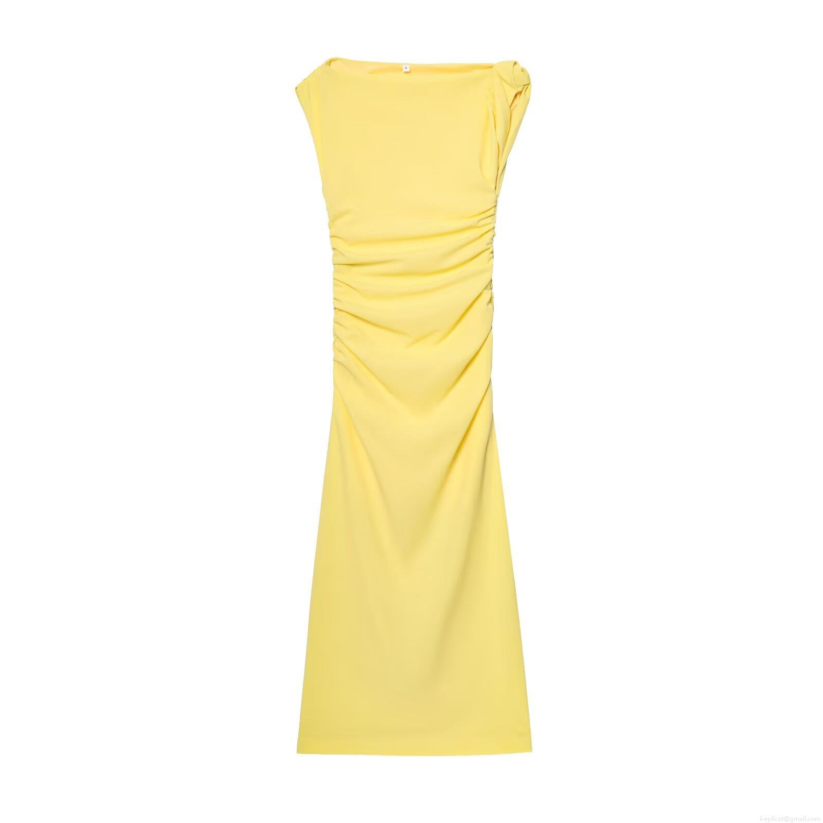 Elegant One Shoulder Pleated Sleeveless Maxi Dress Polyester Blend Asymmetric Side Split Bodycon Sexy Party Evening Dress For Women