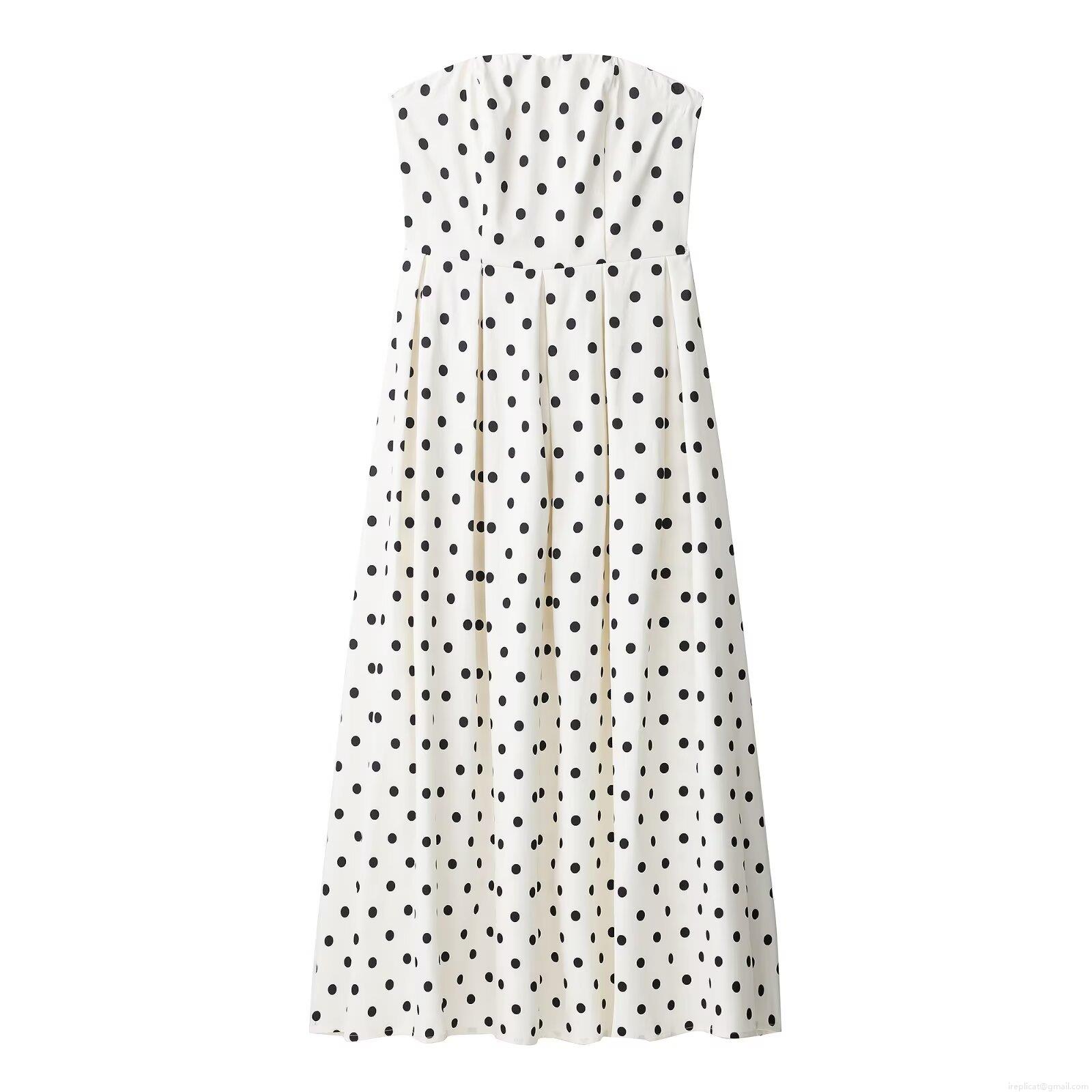 Women's Maxi Dress Sexy Polka Dot Tube Top Polyester Off-Shoulder Elegant High Waist Pleated A-Line Long Dress For Summer Party Vacation
