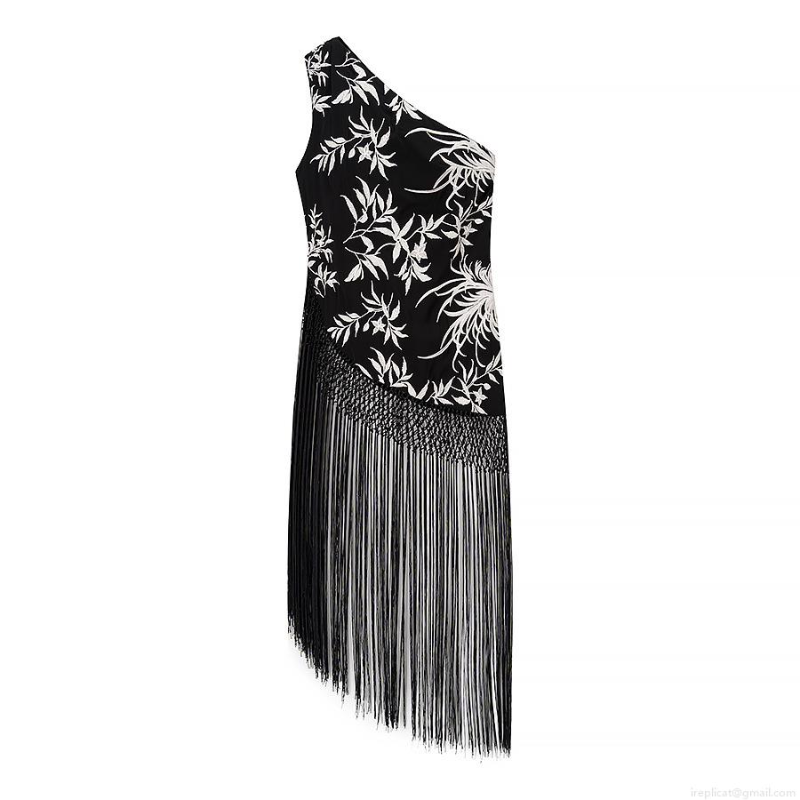 Women's Elegant One Shoulder Embroidery Tassel Maxi Dress Polyester White Floral Pattern Slim Fit Evening Party Gown