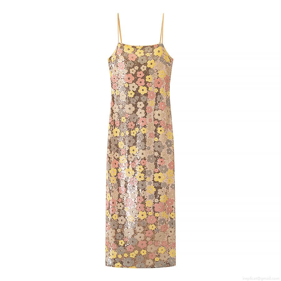 Women's Elegant Floral Sequin Embroidery Cami Maxi Dress V-Neck Sleeveless Bodycon Evening Party Long Dress For Wedding Social Banquet Gown