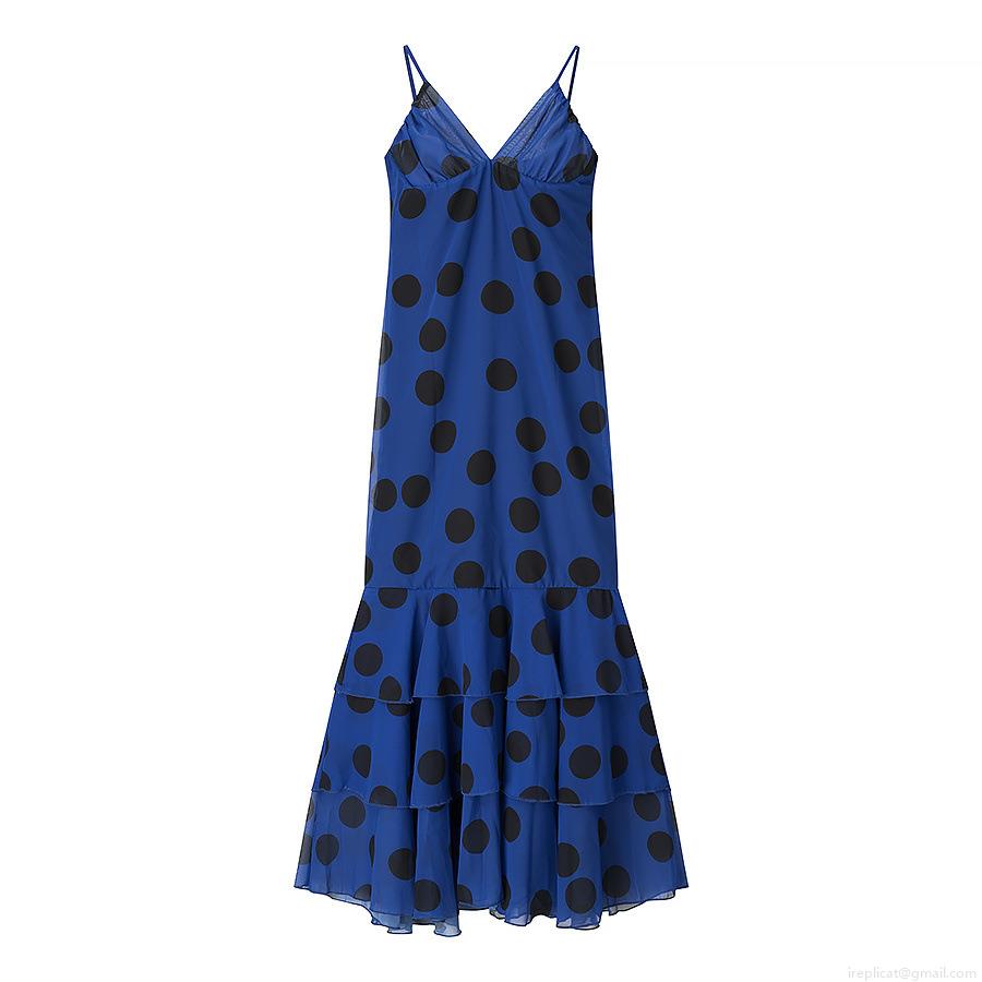 Women's Elegant Polka Dot Maxi Dress Sexy V-Neck Spaghetti Strap Chiffon Ruffle Tiered Mermaid Hem Party Long Dress Evening Outfits