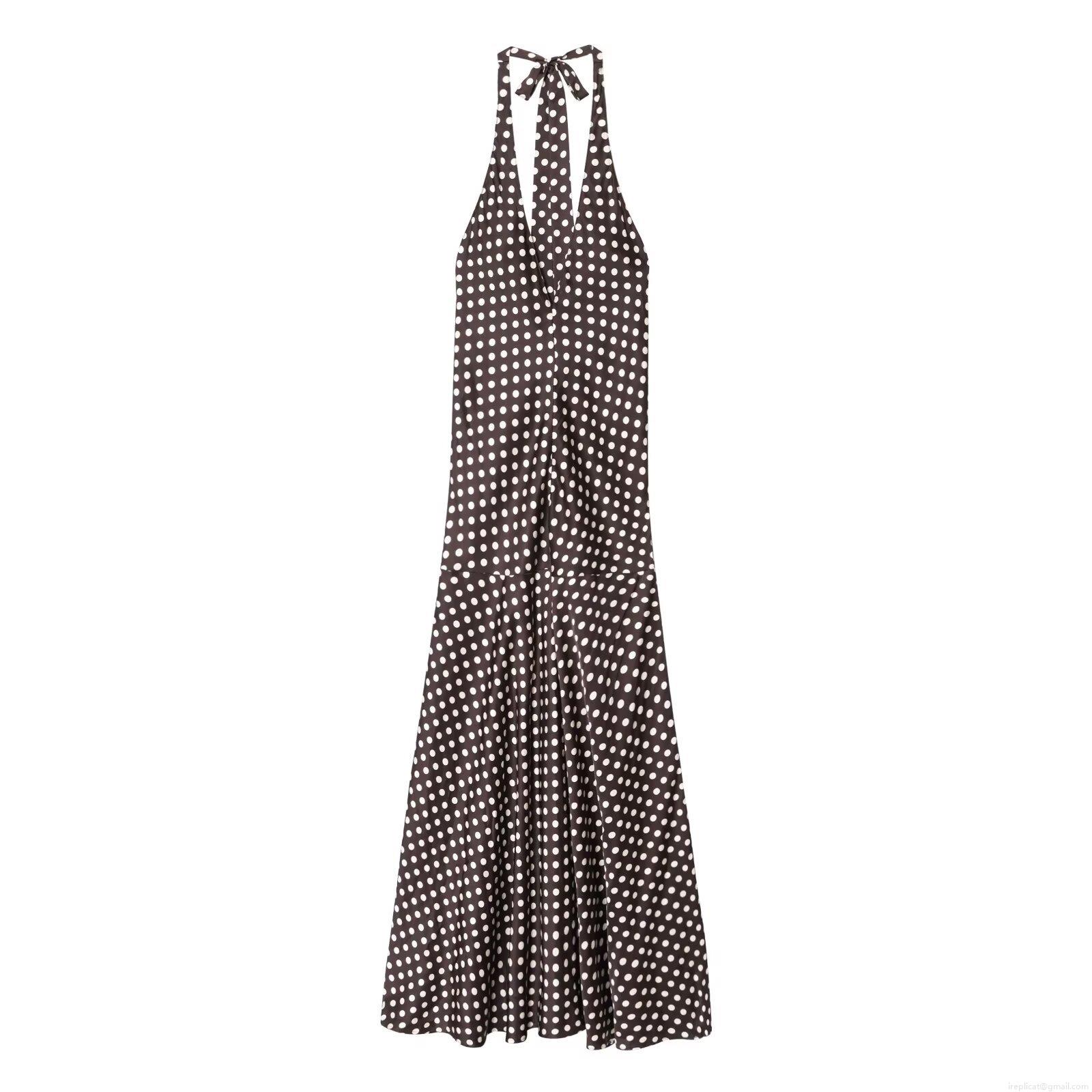 Women's Halter Neck Polka Dot Maxi Dress Sexy Sleeveless Backless A-Line Long Dress Elegant Vintage Summer Beach Party Sundress For Women