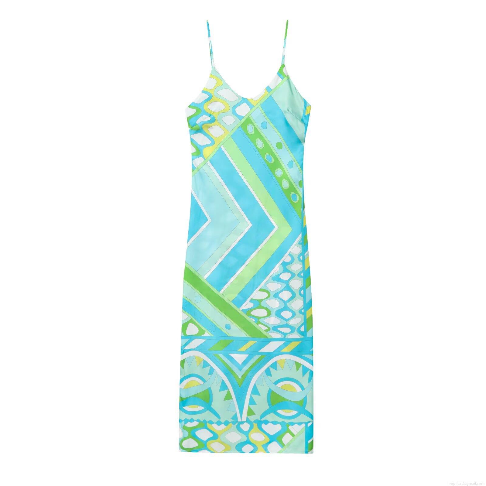 Women's Geometric Print Camisole Maxi Dress V-Neck Sleeveless Satin Polyester Long Summer Beach Vacation Elegant Party Dress
