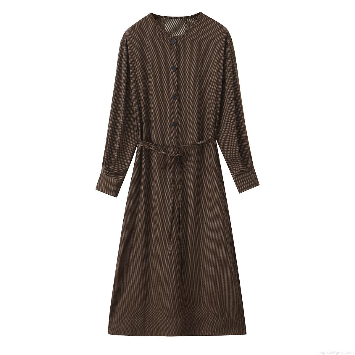 Women's Elegant Polka Dot Maxi Dress Polyester Long Sleeve Round Neck Button Down Dress With Belt For Party Daily Casual Celebrity Style