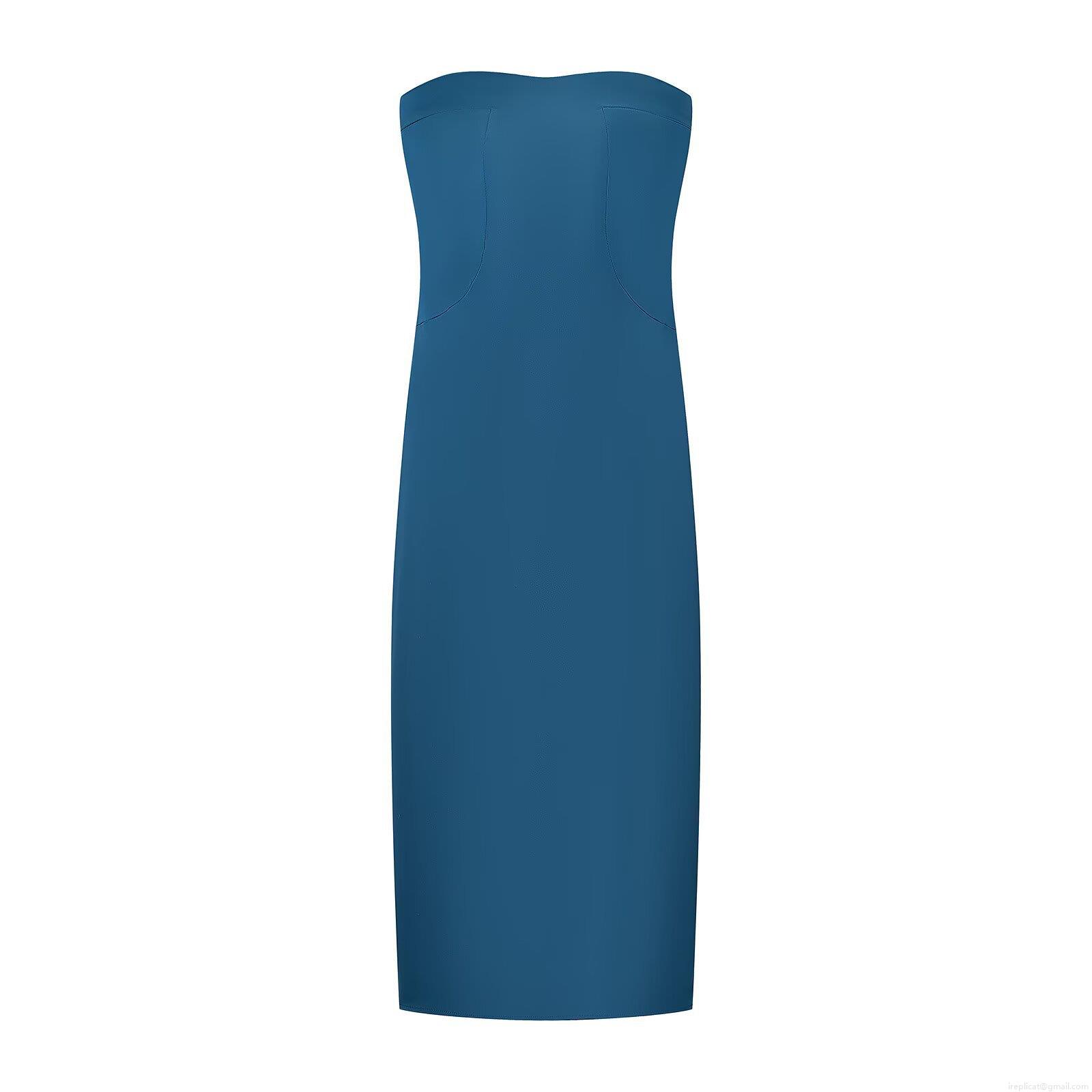 Women Elegant Satin Strapless Maxi Dress Back Slit Slim Fit Solid Color 100% Polyester Woven Long Vacation Party Evening Tube Dress