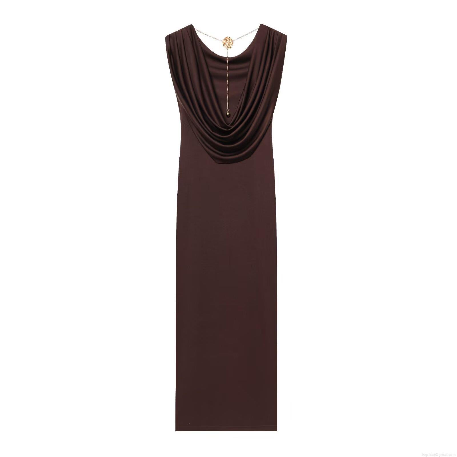 Women's Sexy Backless Cowl Neck Maxi Dress With Gold Rose Chain Detail Elegant Sleeveless Bodycon Stretch Polyester Floor Length Dress For Evening Party Club Night Outfits