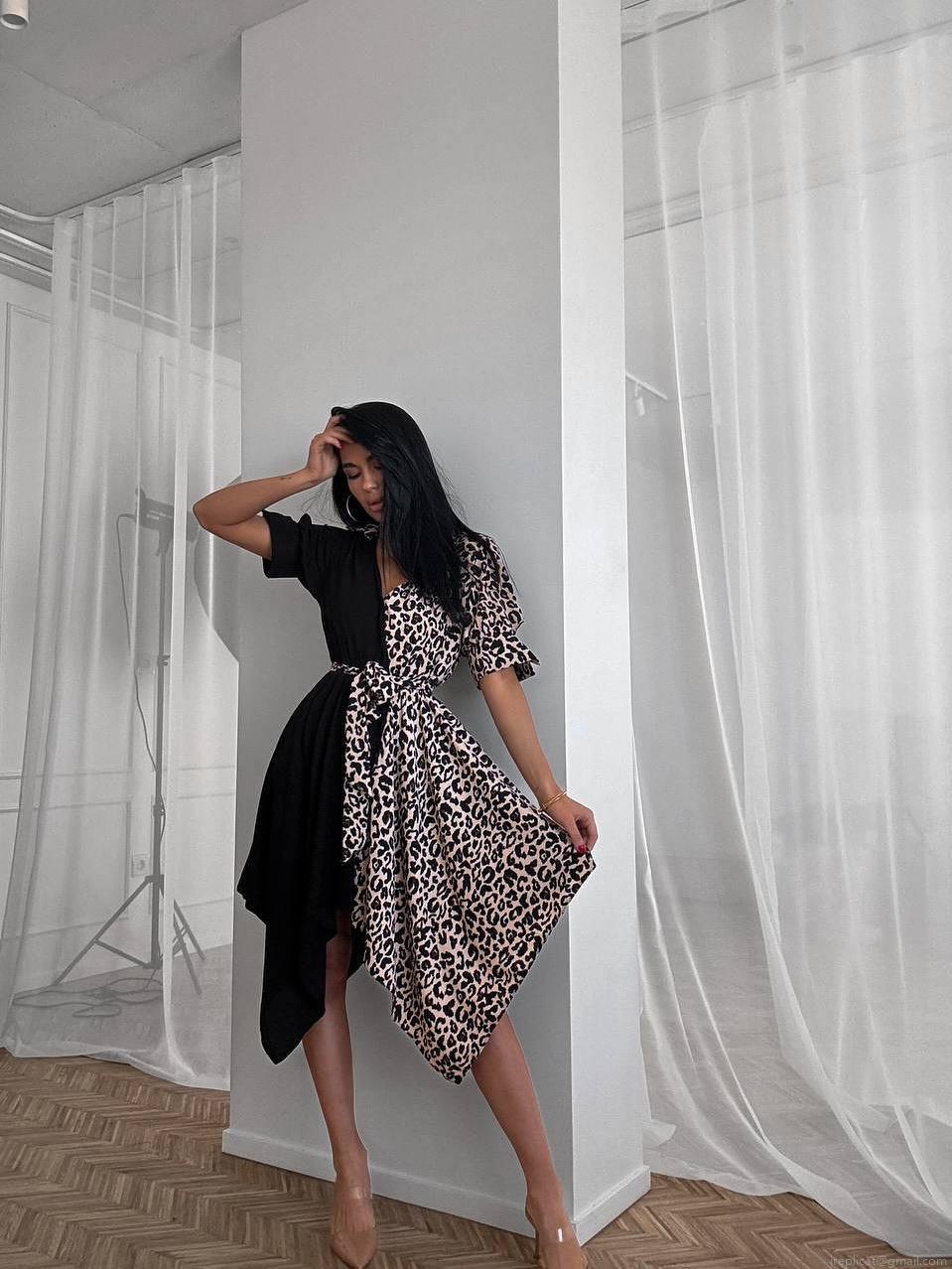 Women's Sexy Leopard Print Splicing Maxi Dress Short Sleeve V-Neck Wrap Patchwork Dress With Asymmetric Hem Tie-Waist For Summer Party Streetwear