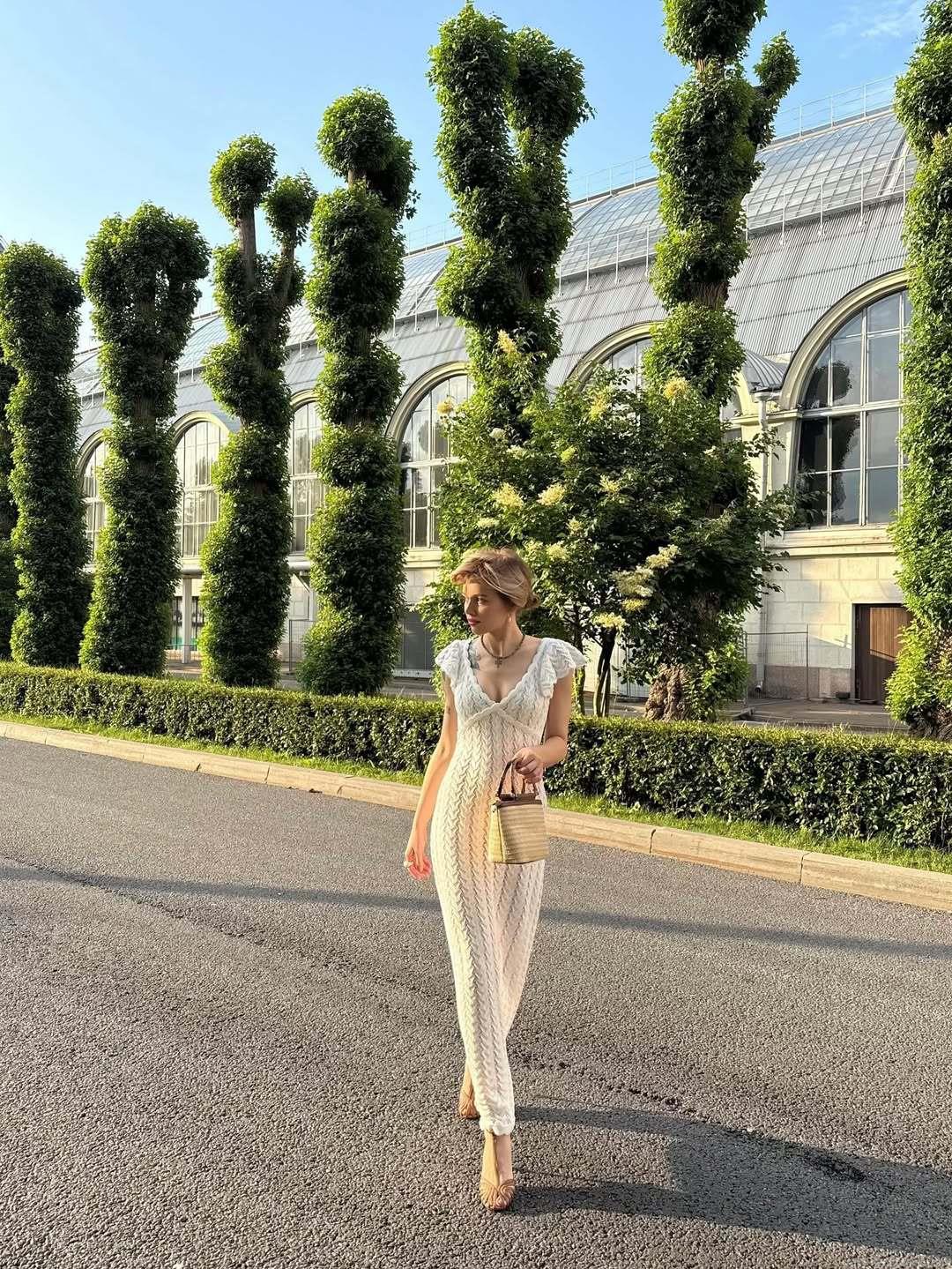 Women's Hollow Out Crochet Knit Maxi Dress Elegant V-Neck Ruffle Sleeve Sexy Backless Beach Vacation Cotton Blend Long Dress