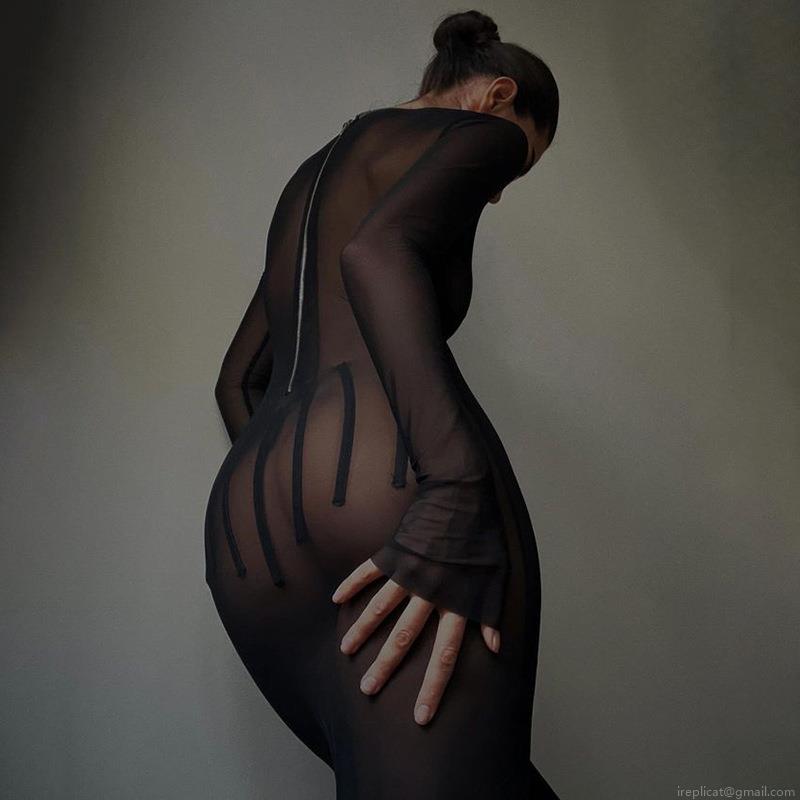 Women Sexy Sheer Mesh Patchwork Maxi Dress Long Sleeve Round Neck Back Zipper See-Through Bodycon Floor Length Evening Party Clubwear Dress