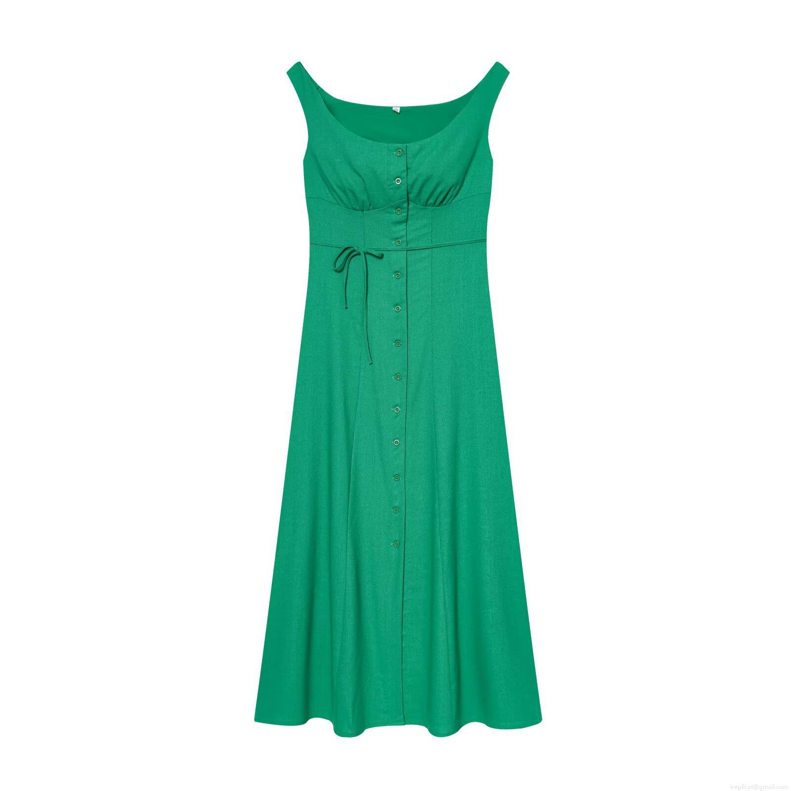 Women's Sleeveless Button Front Maxi Dress Casual Cotton Linen Blend Square Neck A-Line Solid Color Long Party Dress for Commuting