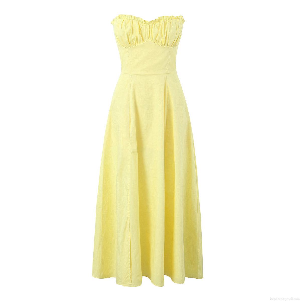 Women Sexy Tube Top Maxi Dress Polyester Wood Ear Edge Ruched High Waist Slim Fit Solid Color Long Dress For Party Club Summer Vacation Ladies