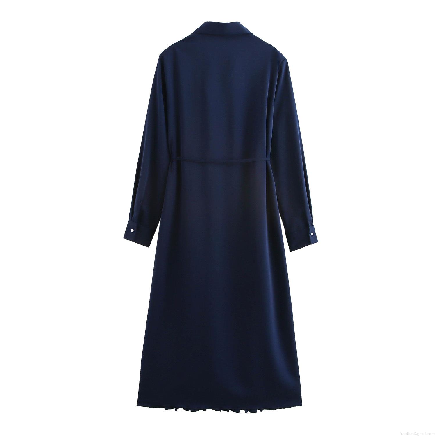 Women French Elegant Satin Maxi Dress Pleated Design High Waist Sash Long Sleeve Solid Color Evening Party Gown For Lady