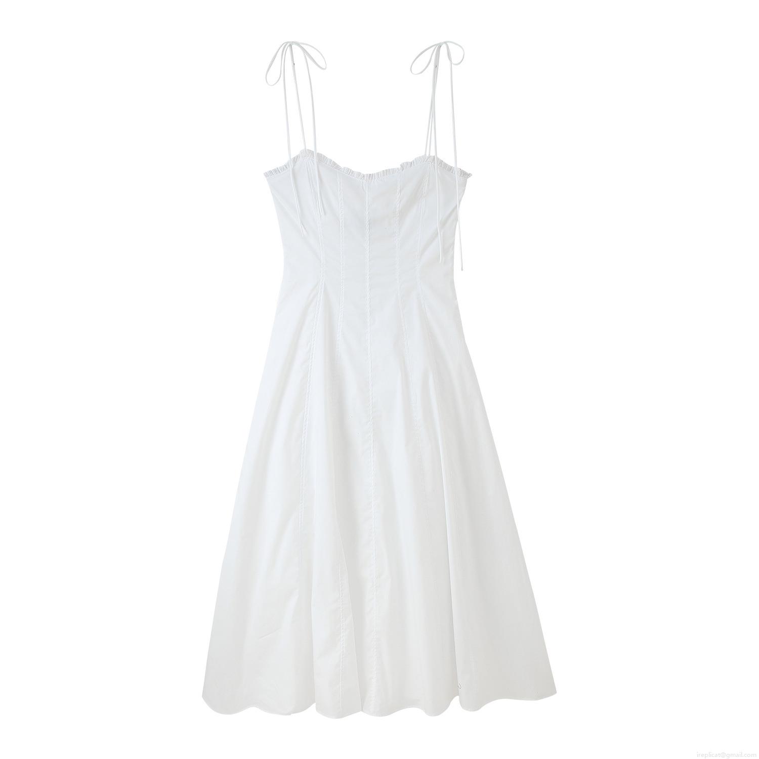 Elegant Women's Spaghetti Strap Maxi Dress Square Neck Ruffle Trim Lace-Up Waist High Waist Wide Hem Solid Color Polyester Cotton Blend Summer Vacation Party Dress