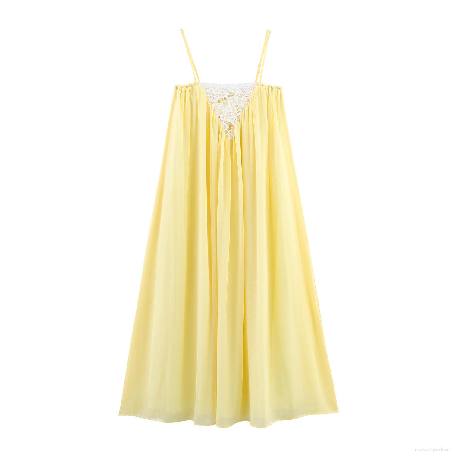 Women's Bohemian Chiffon Camisole Maxi Dress With Lace Patchwork V-Neck Elegant Loose Sleeveless Summer Vacation Long Dress For Women Beach Wear