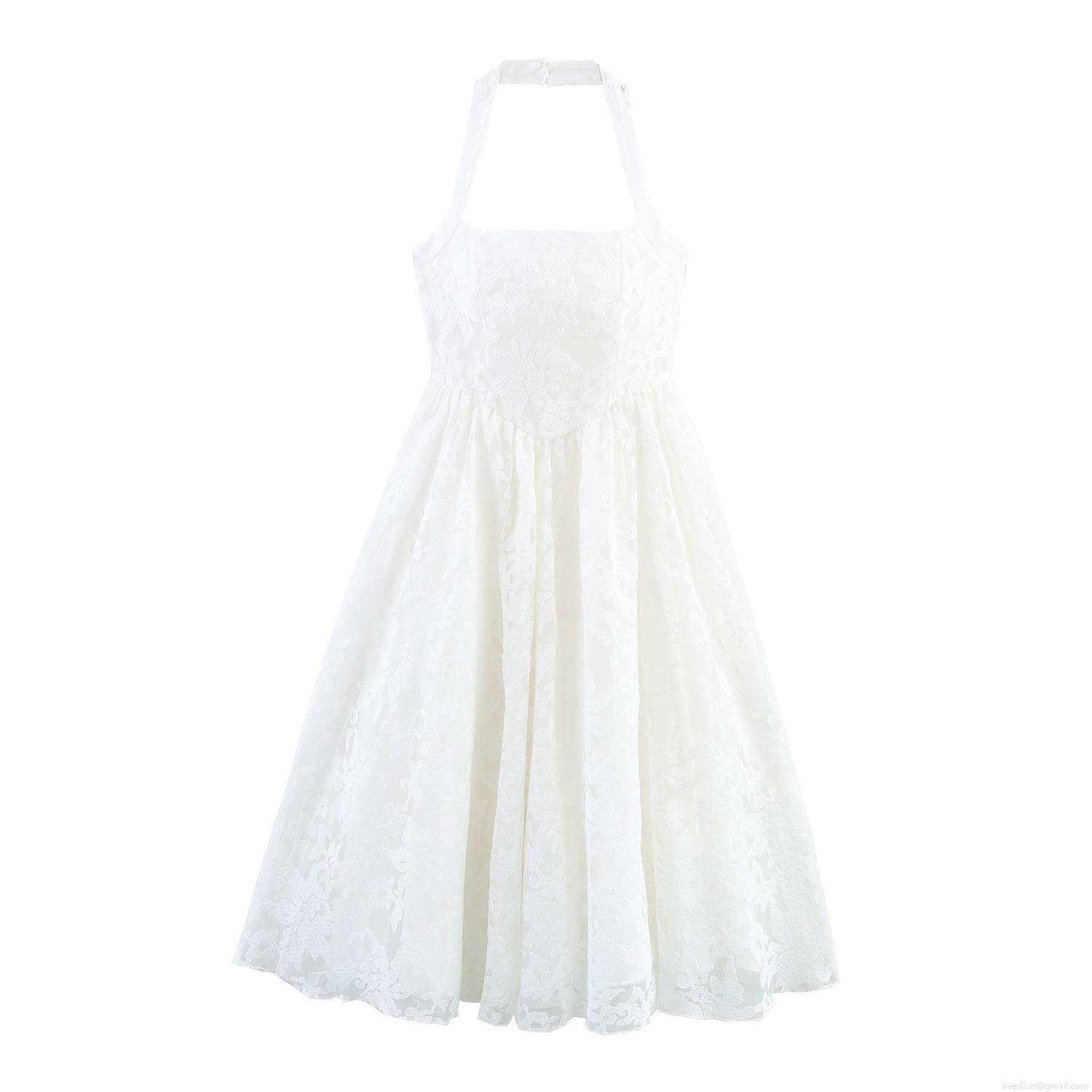 Women Halter Backless Lace Maxi Dress Elegant Sexy Sleeveless High Waist Polyester Mesh Embroidery Long Dress For Party Wedding Evening Banquet Summer