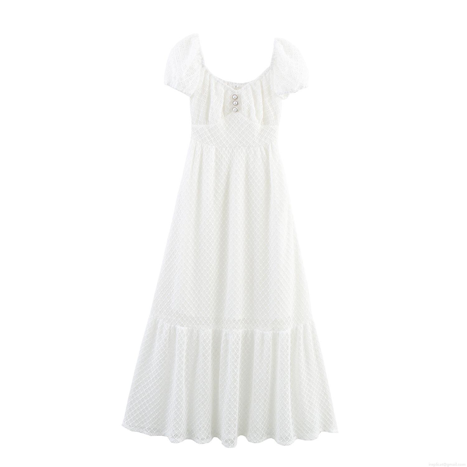 Women's Elegant White Lace Maxi Dress Off-The-Shoulder Puff Sleeve Tiered Long Dress For Summer Vacation Party Ladies Sexy Slim Fit Dress